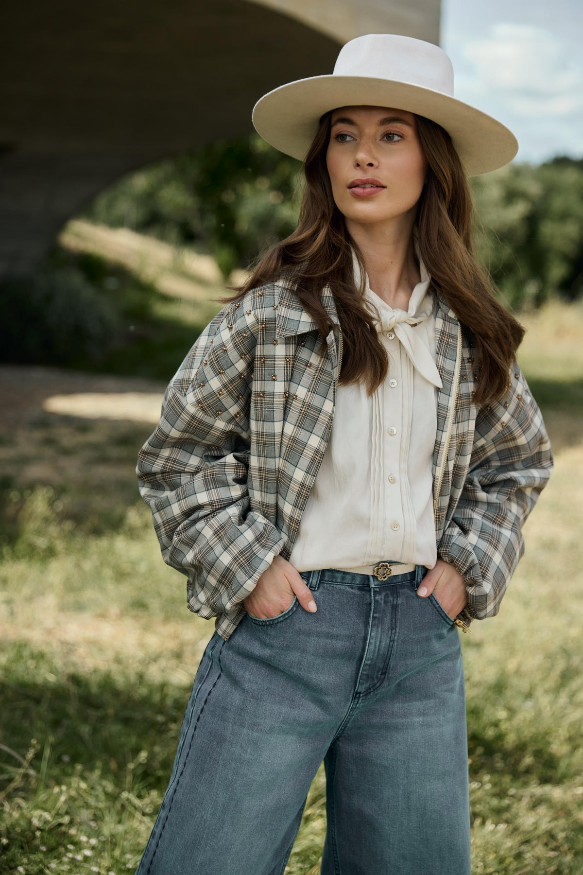 Dominique Jacket Check | Taupe/Offwhite