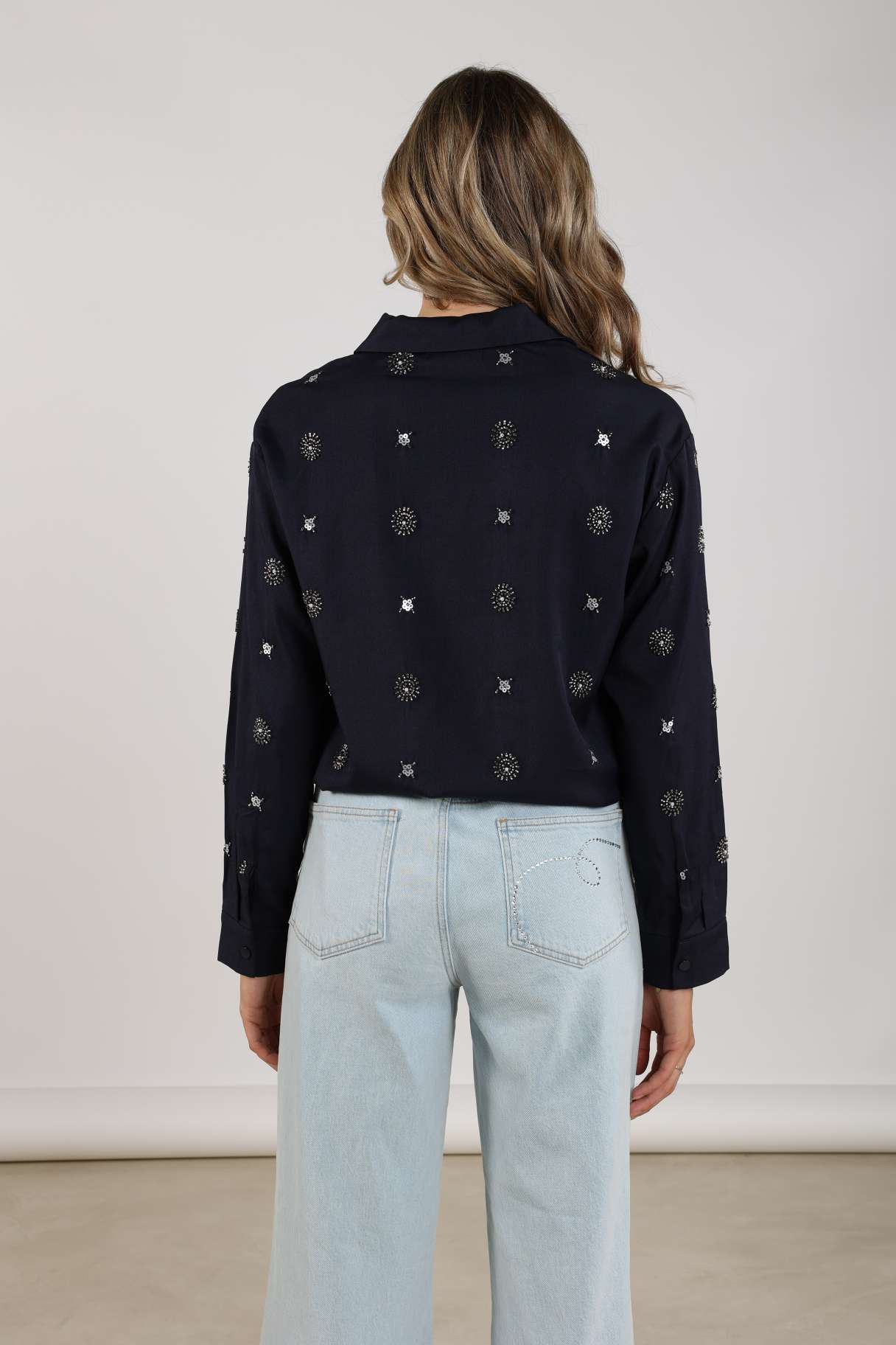 Newport Blouse Embroidery | Navy/Silver