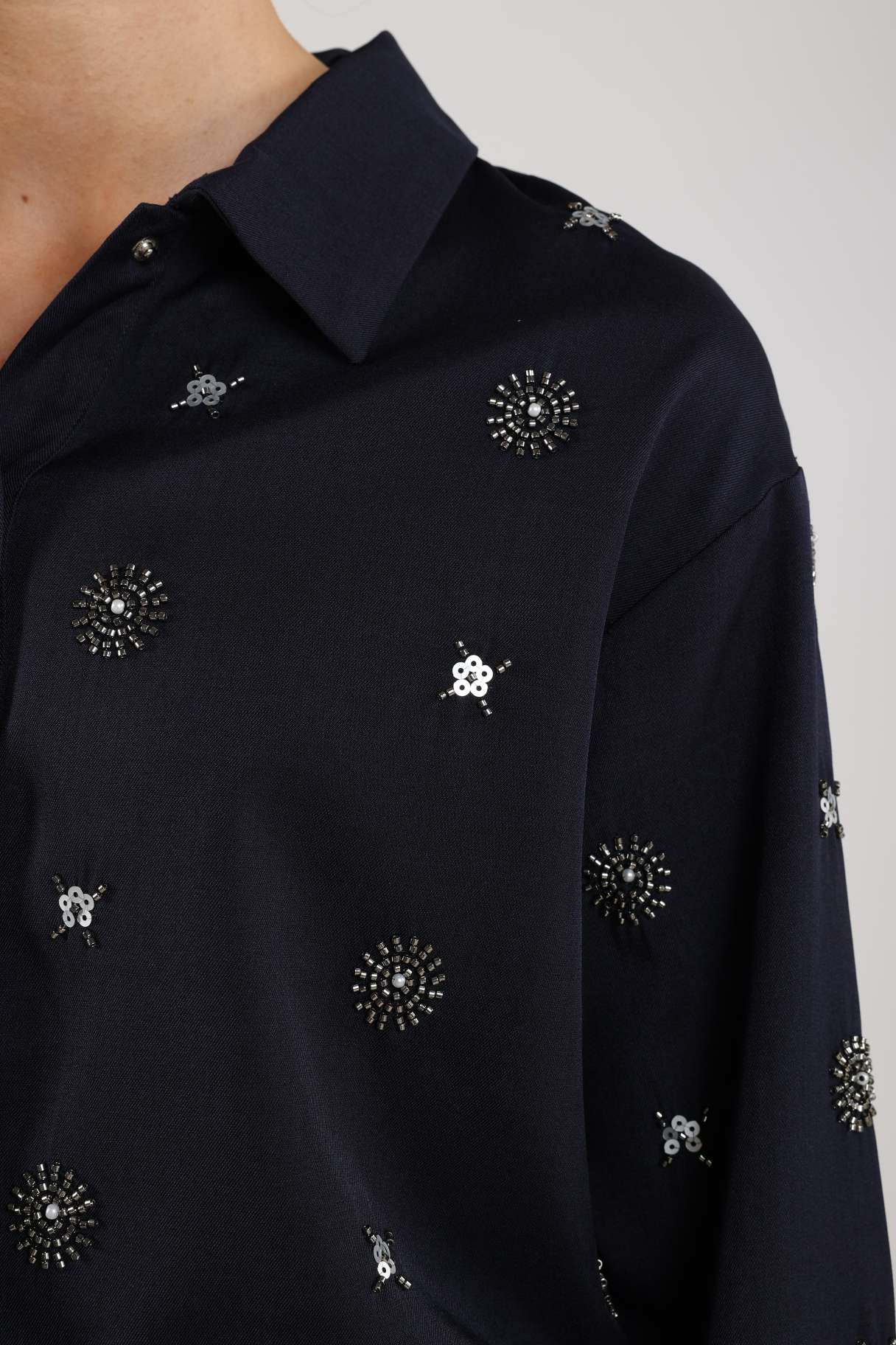 Newport Blouse Embroidery | Navy/Silver