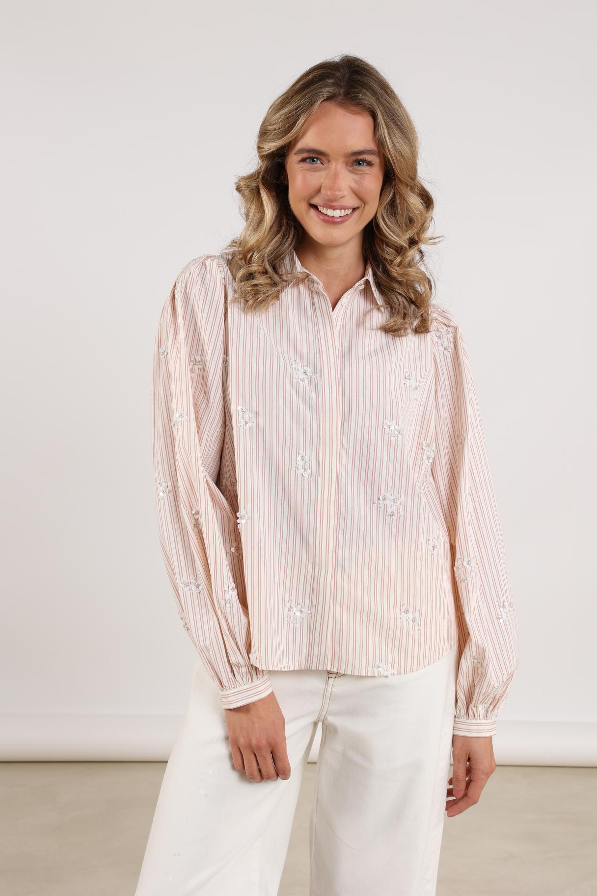 Jolies Blouse Stripe | Offwhite/Dusty Pink