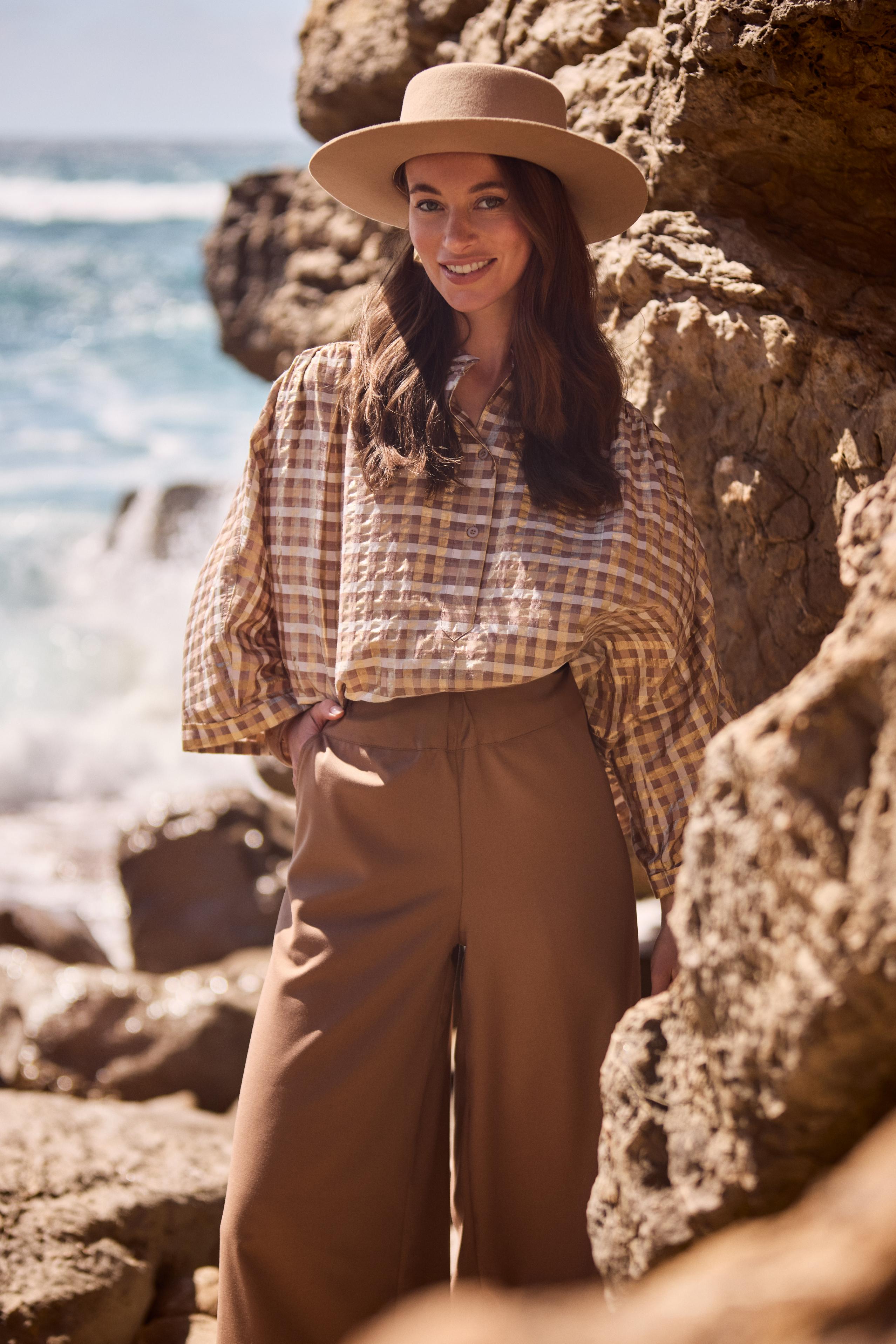 Maya Blouse Check | Offwhite/Toffee