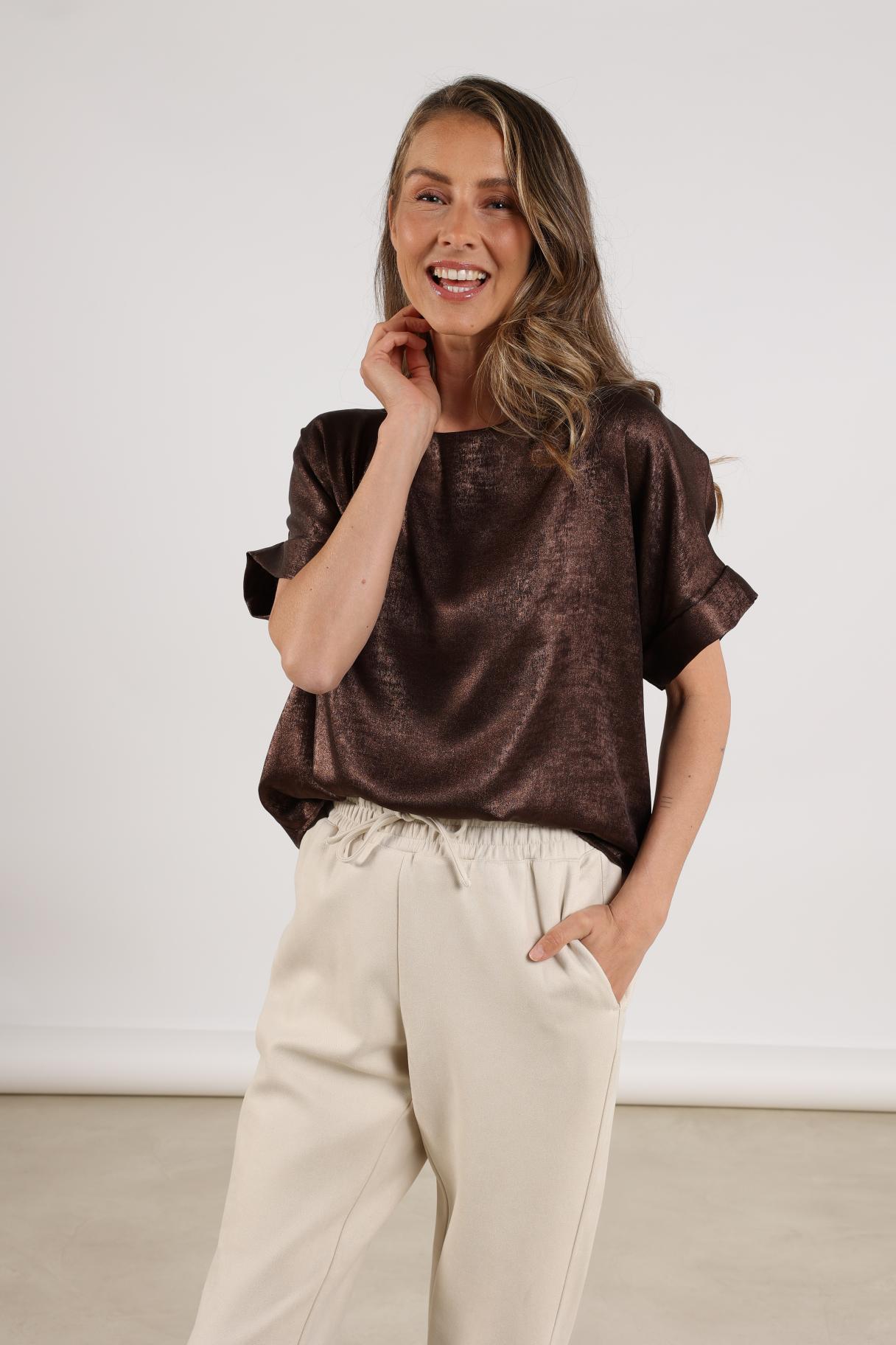Irene Top Shiny | Dark Chocolate