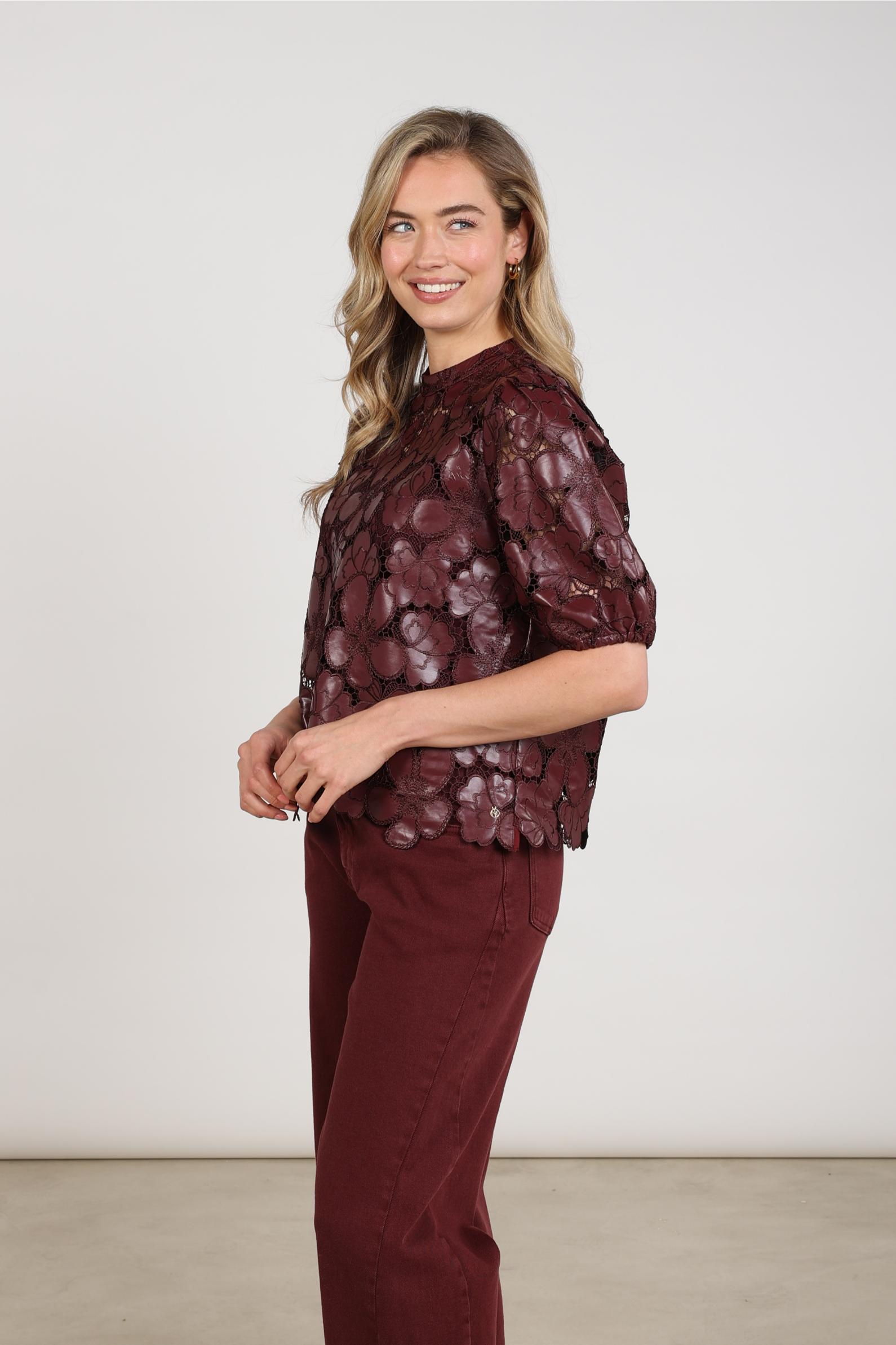 Nicole Top Flower PU | Cherry