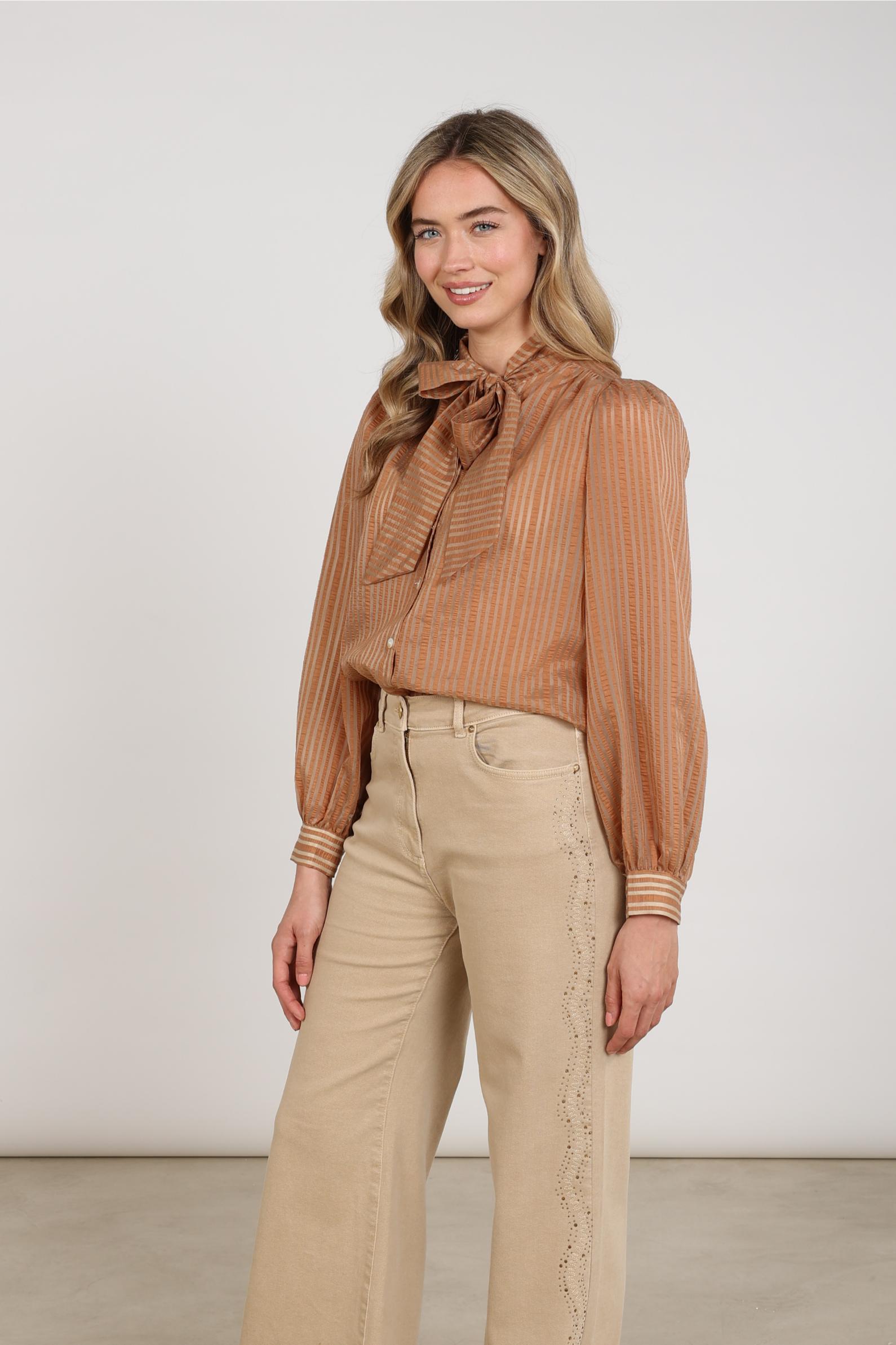 Alberta Blouse Bow Stripe | Toffee