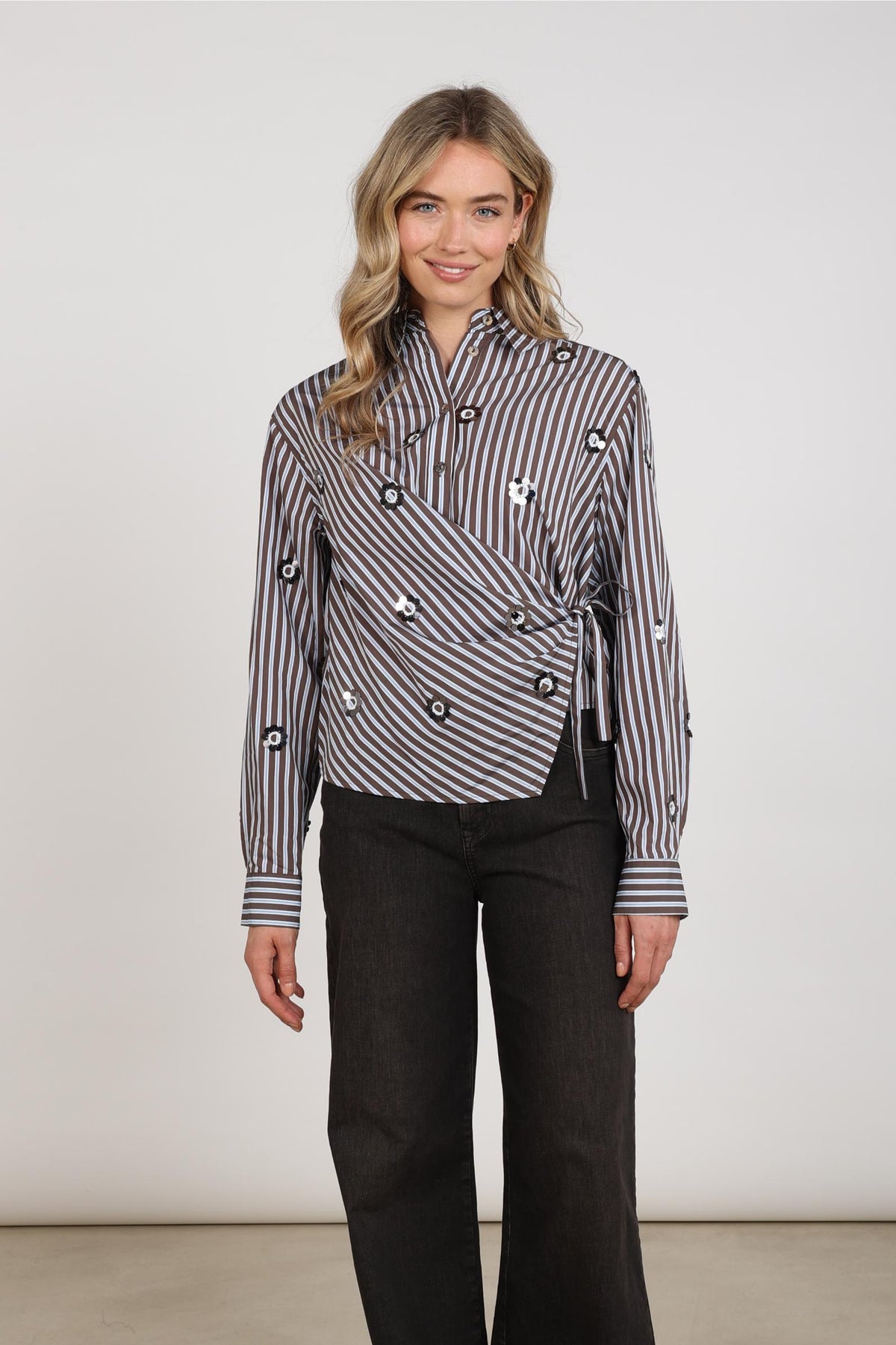 Amy Blouse Stripe | Chocolate/Sky