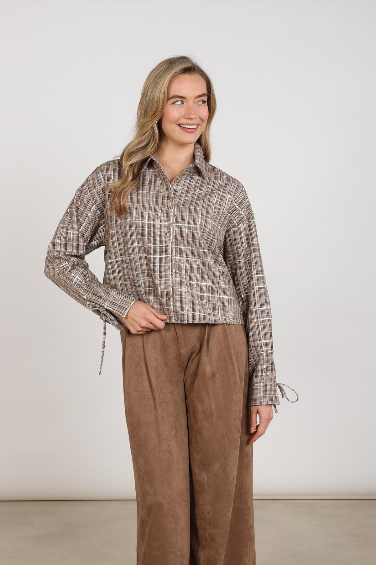 Bailey Bluse Karomuster | Sand/Rosé