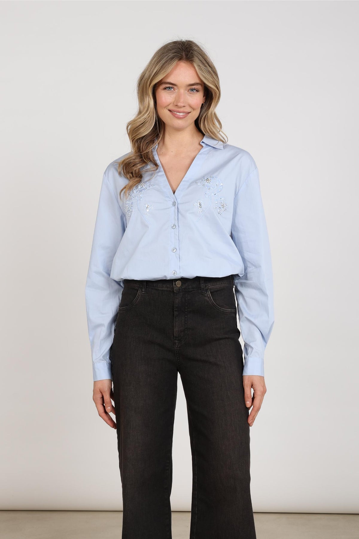 Anika Blouse Embroidery | Sky