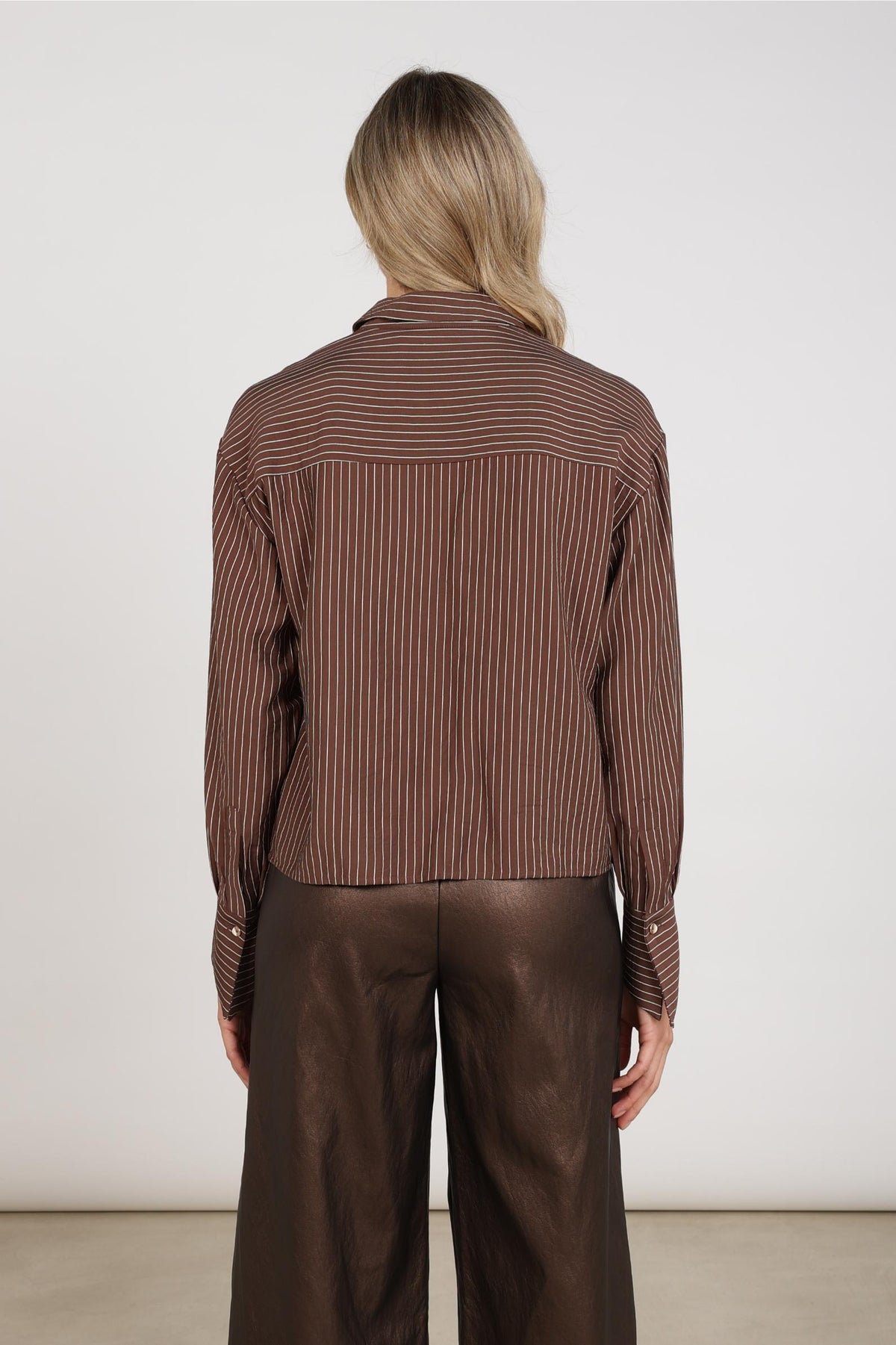 Alice Blouse Stripes Embroidery | Chocolate
