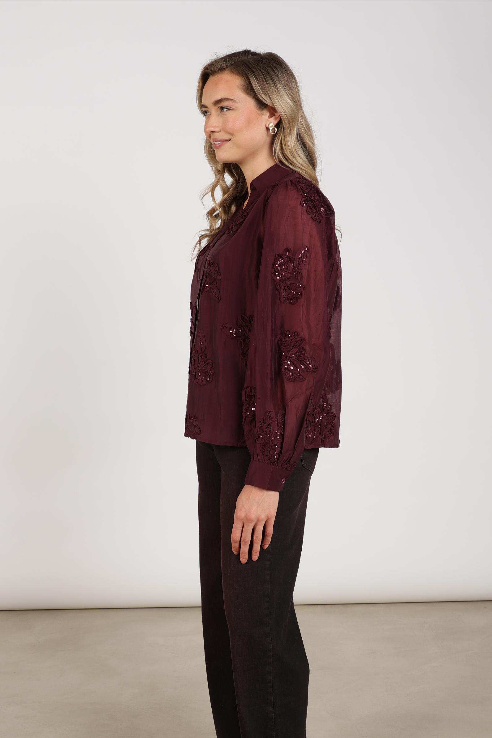 Antonella Blouse Paillet Flower | Cherry