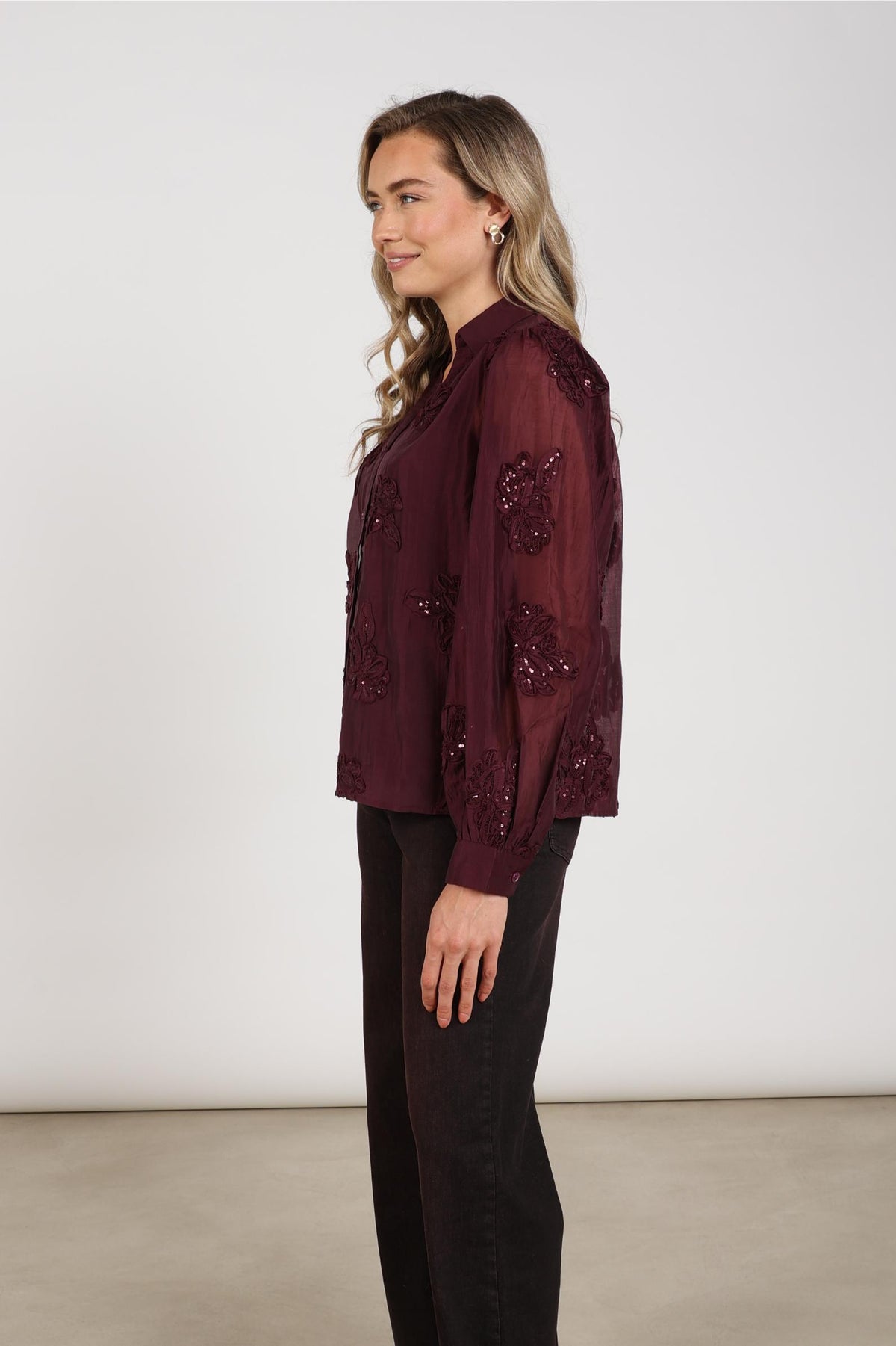 Antonella Bluse Pailletten Blume | Kirsche