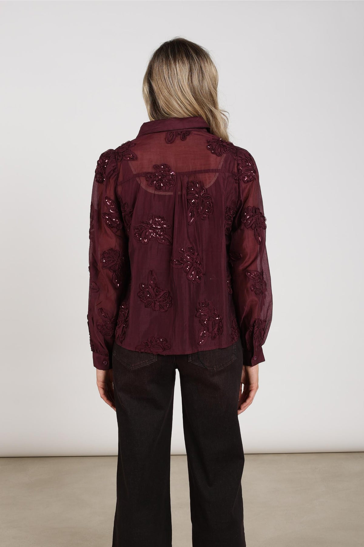 Antonella Bluse Pailletten Blume | Kirsche