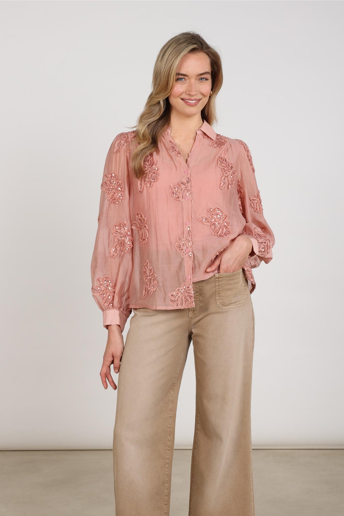 Antonella Bluse Pailletten Blume | Rosé