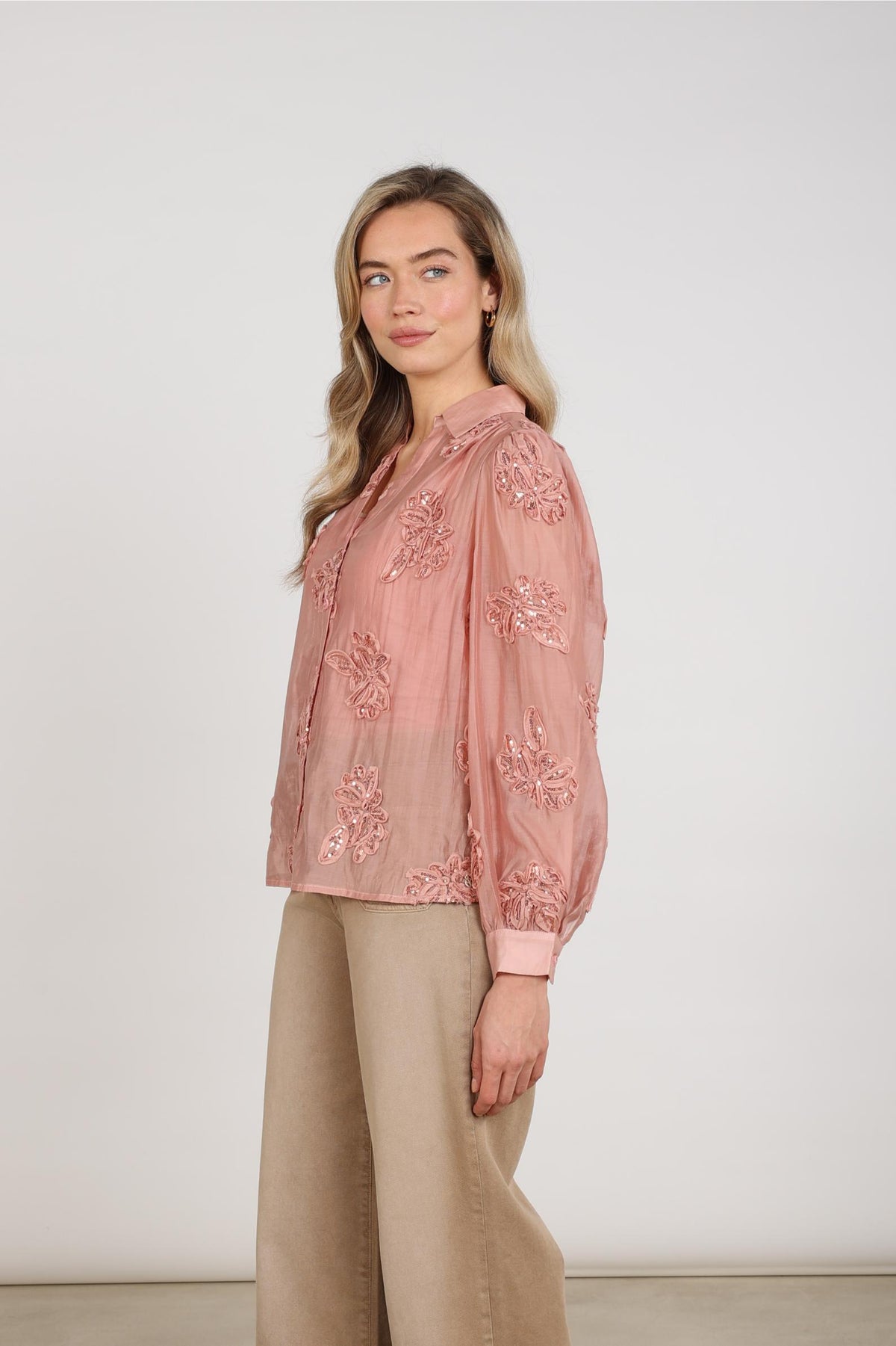 Antonella Bluse Pailletten Blume | Rosé