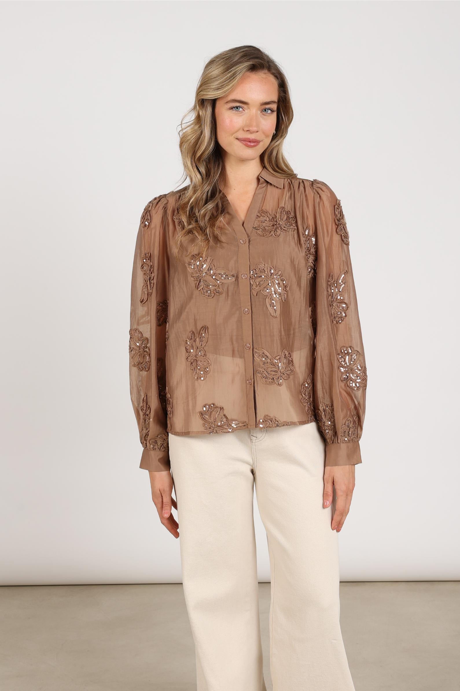 Antonella Blouse Paillet Flower | Taupe