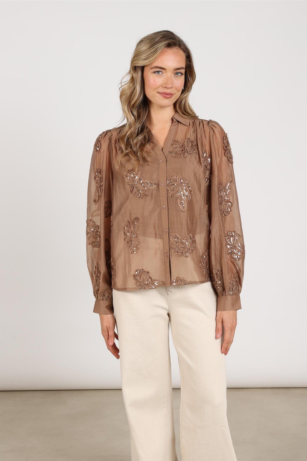 Antonella Blouse Paillet Flower | Taupe
