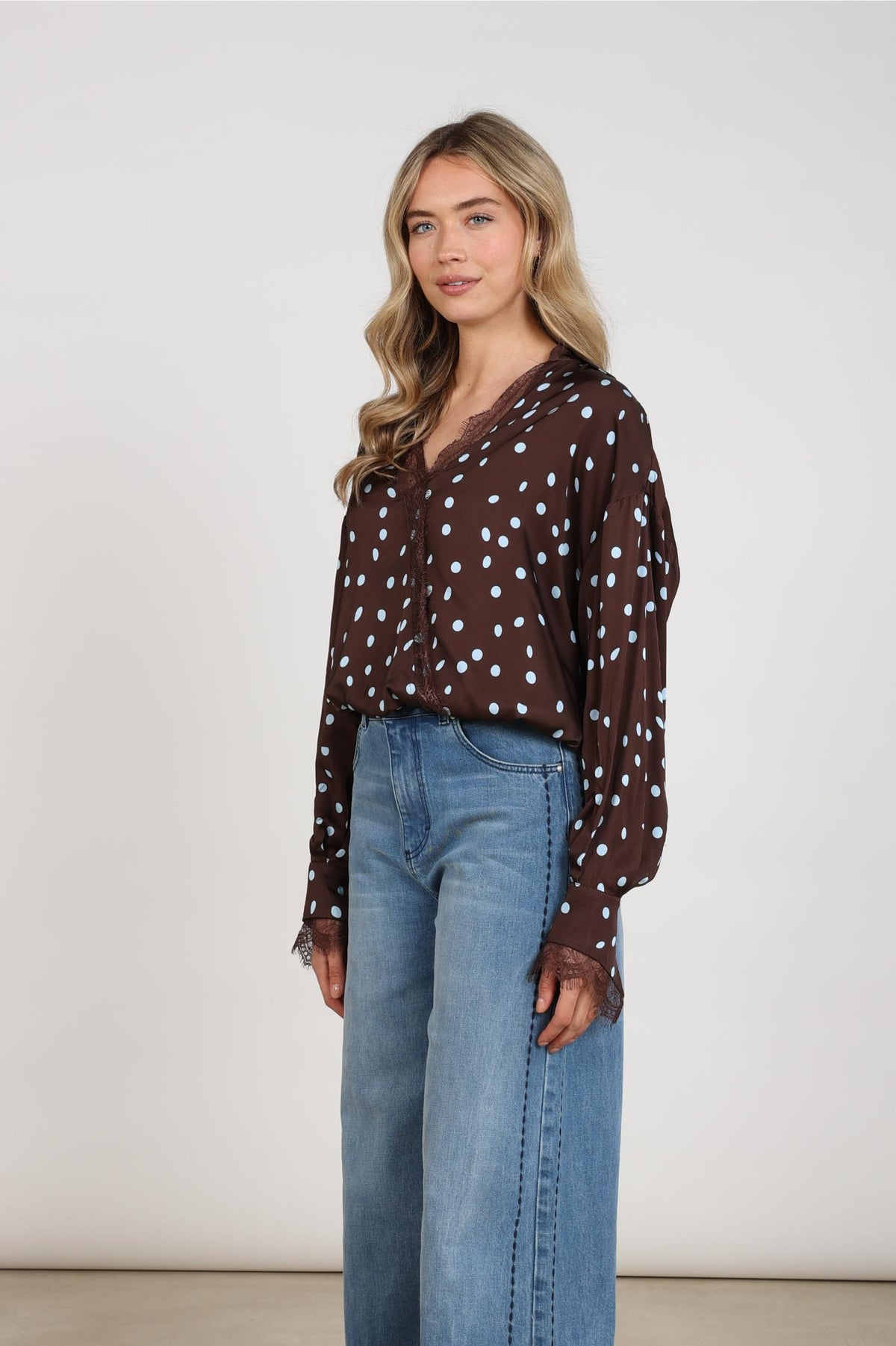Annie Blouse Dots | Chocolate/Sky