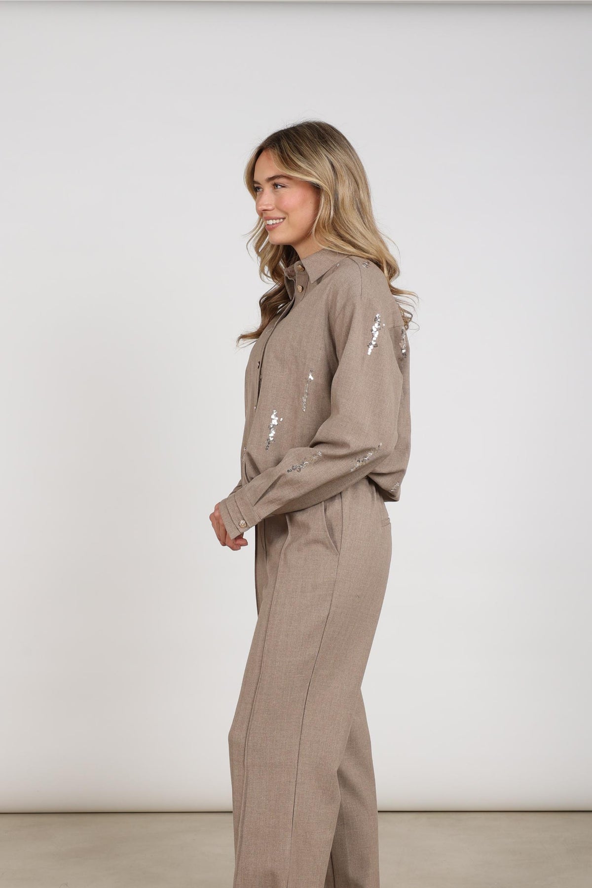 Annelynn Blouse Paillet | Taupe