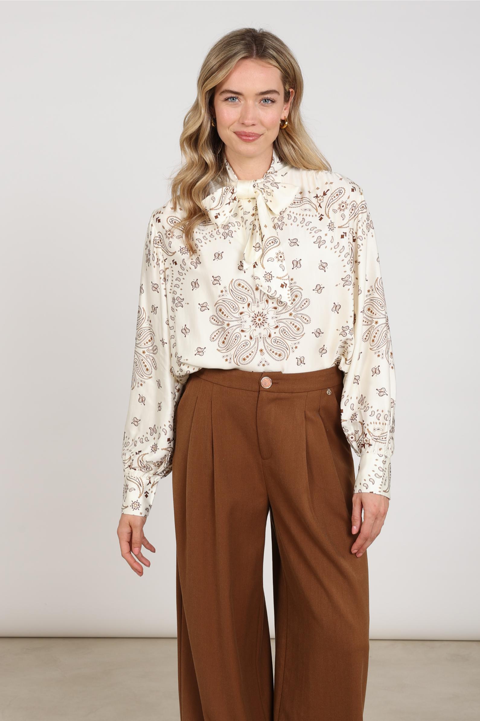 Angie Blouse Tie Paisley | Offwhite/Toffee