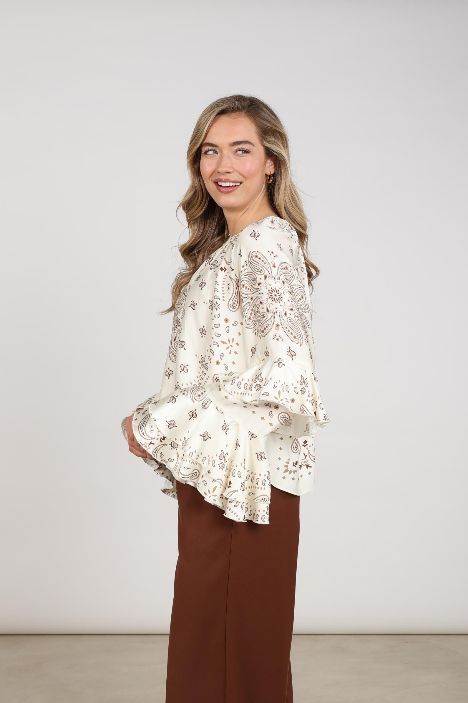Asra Blouse Paisley | Offwhite/Toffee