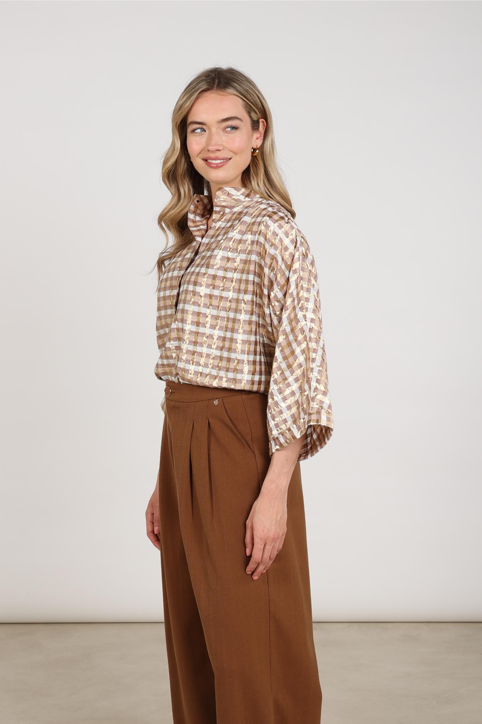 Maya Blouse Check | Offwhite/Toffee