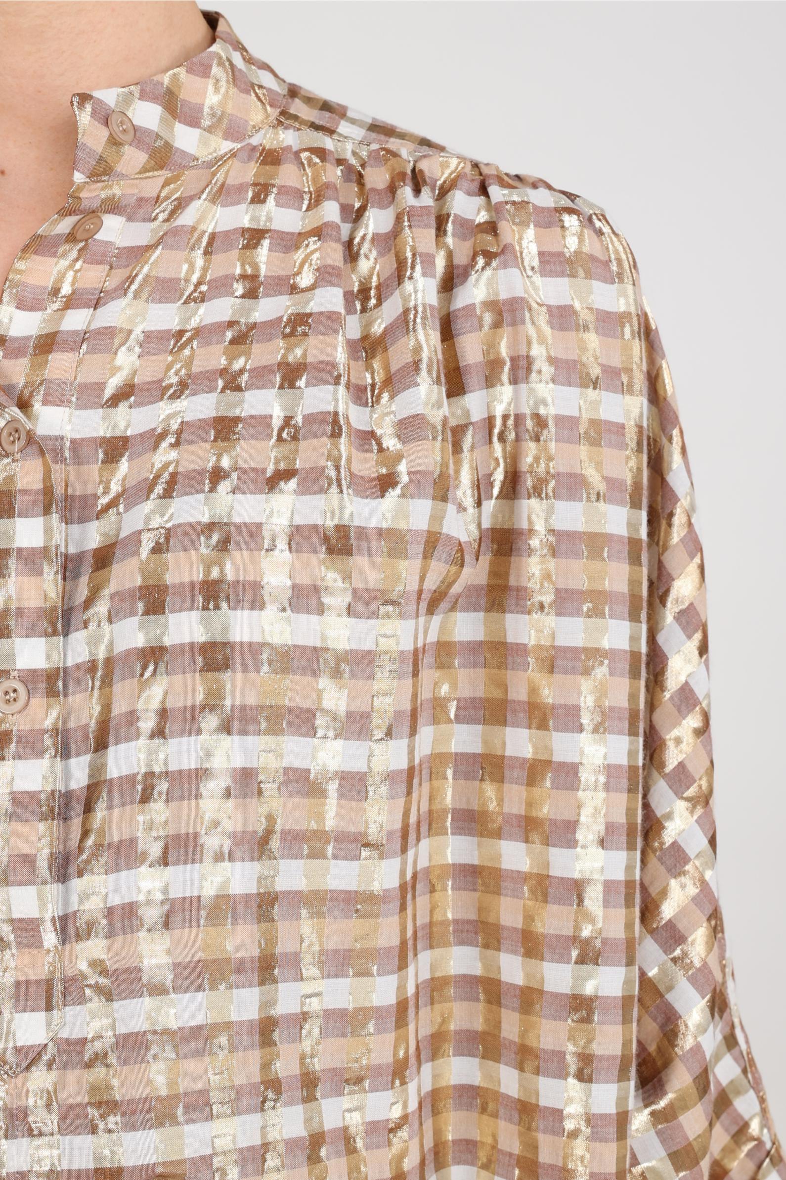 Maya Blouse Check | Offwhite/Toffee