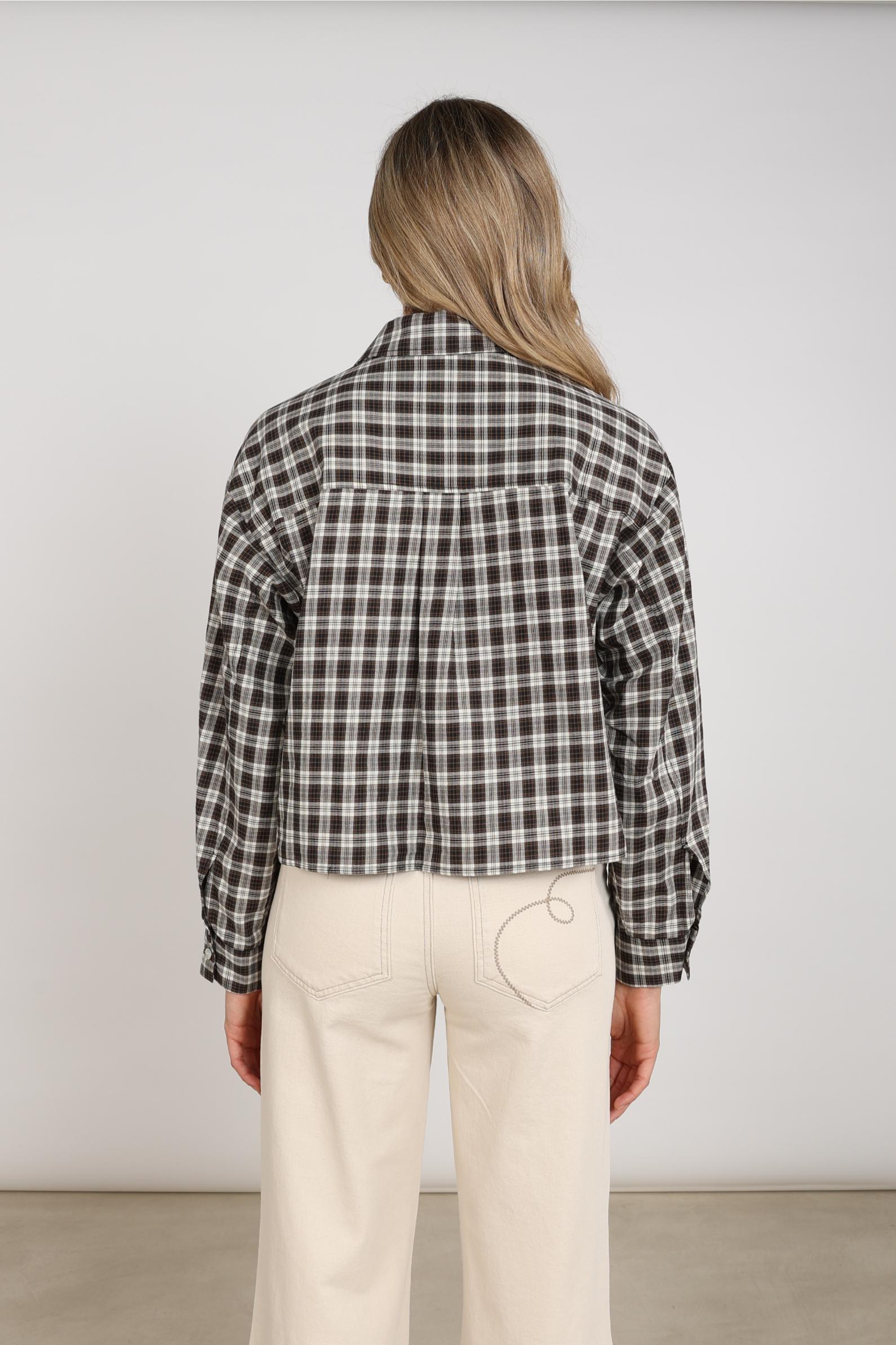 Macy Blouse Check | Offwhite/Chocolate