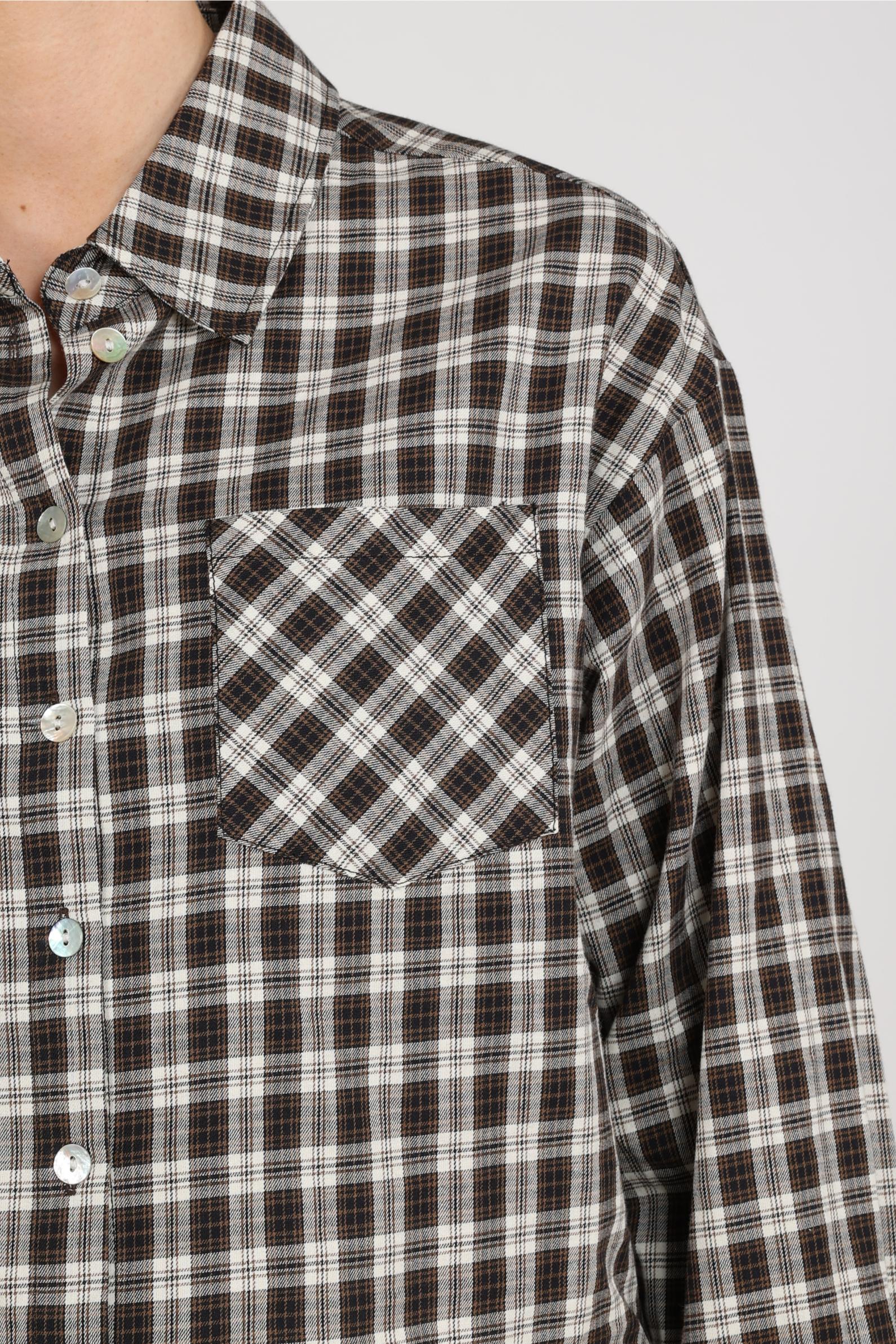 Macy Blouse Check | Offwhite/Chocolate