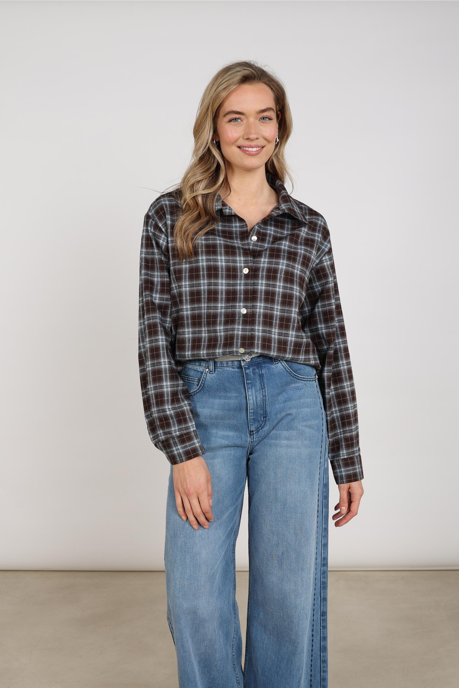 Newport Blouse Check | Chocolate/Sky