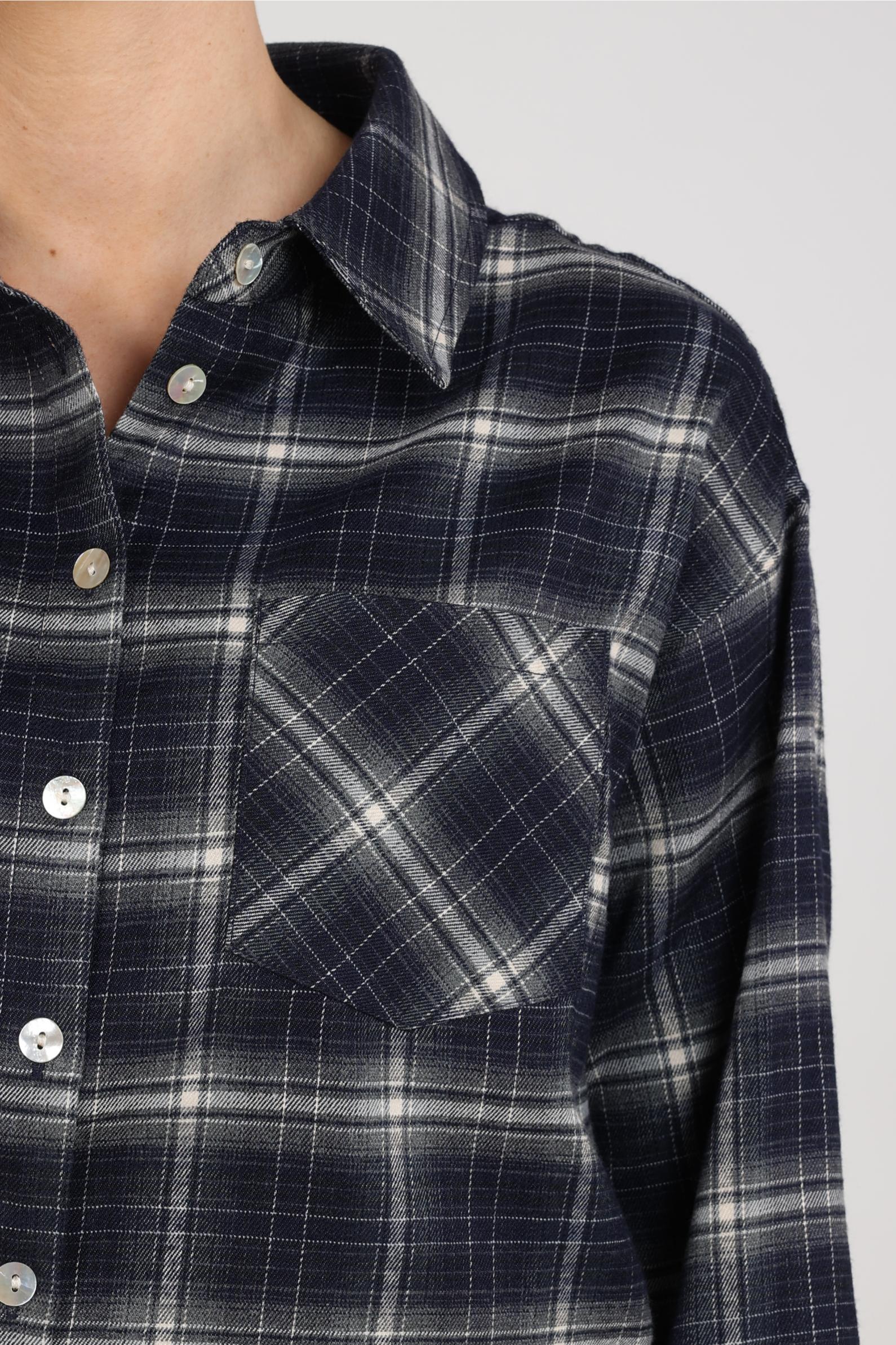 Macy Blouse Check | Navy/Offwhite