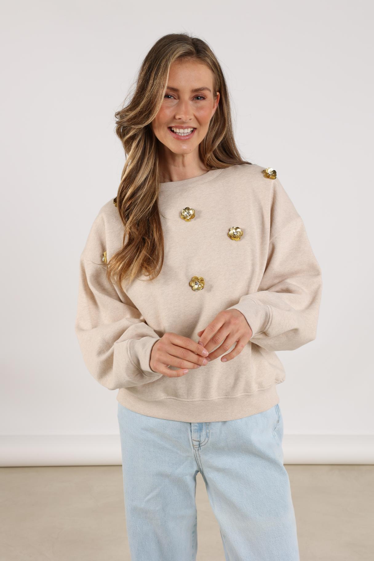 Beatriz Pullover Flower | Sand Melange