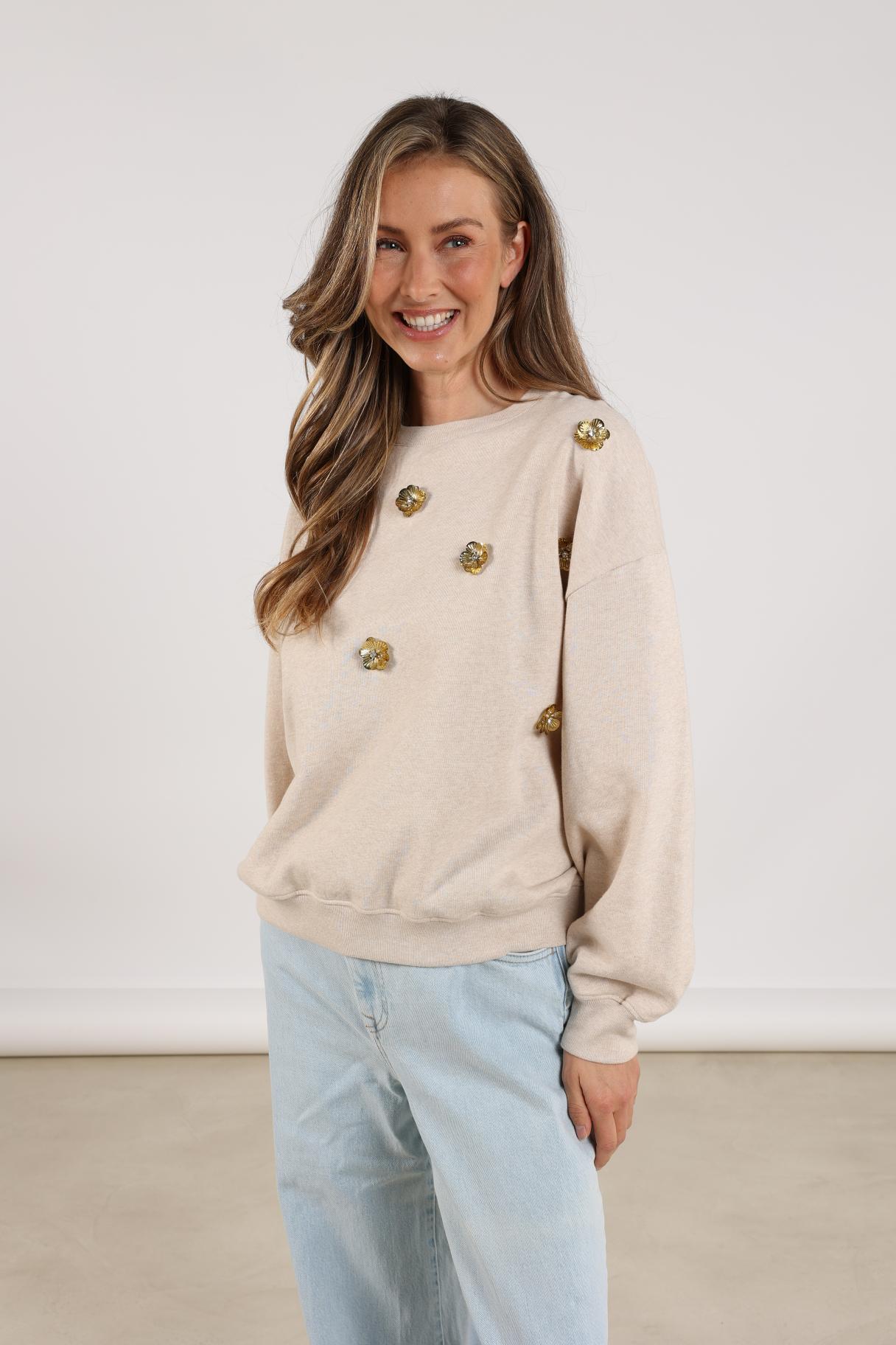 Beatriz Pullover Flower | Sand Melange