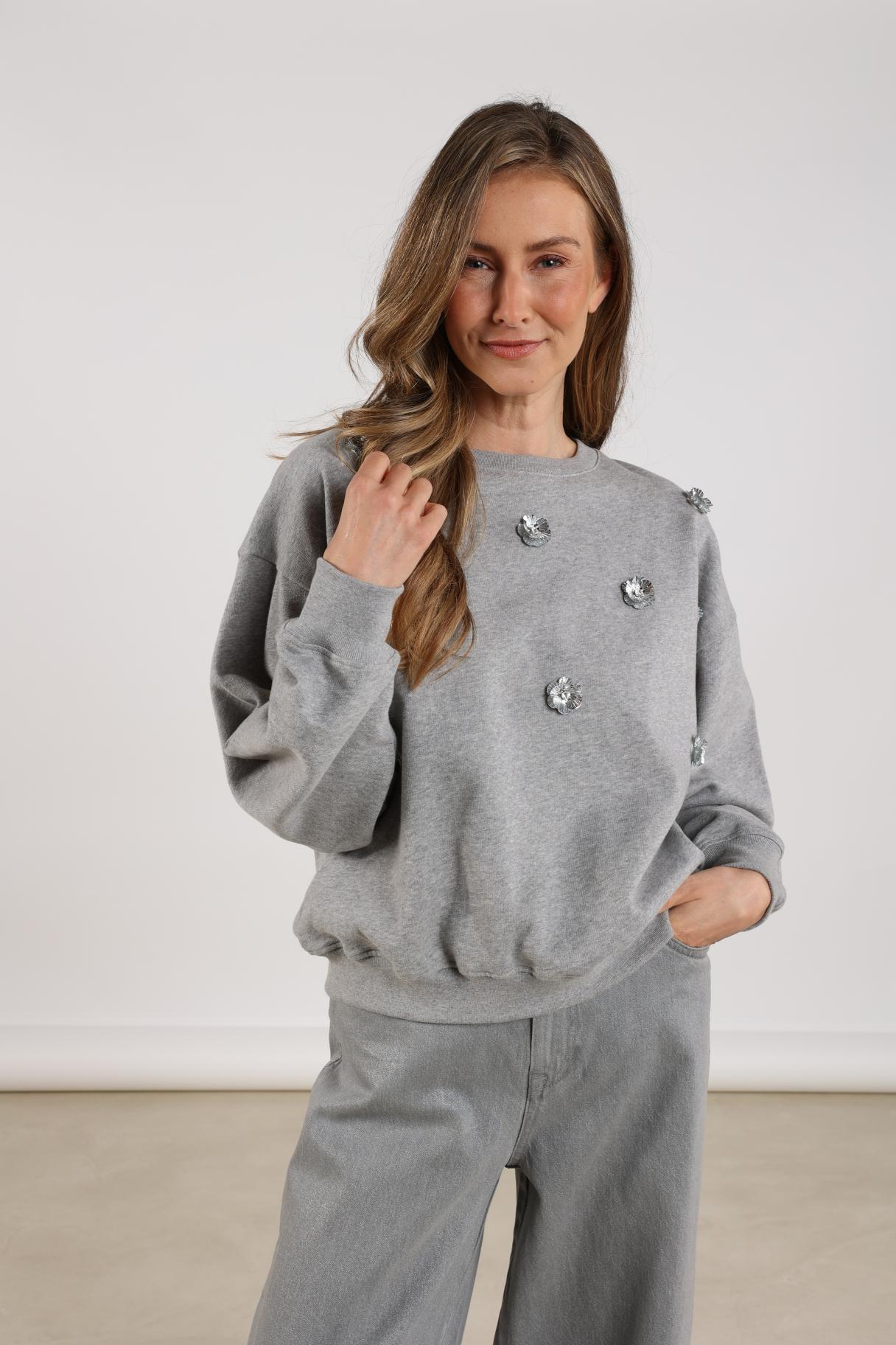 Beatriz Pullover Flower | Grey Melange