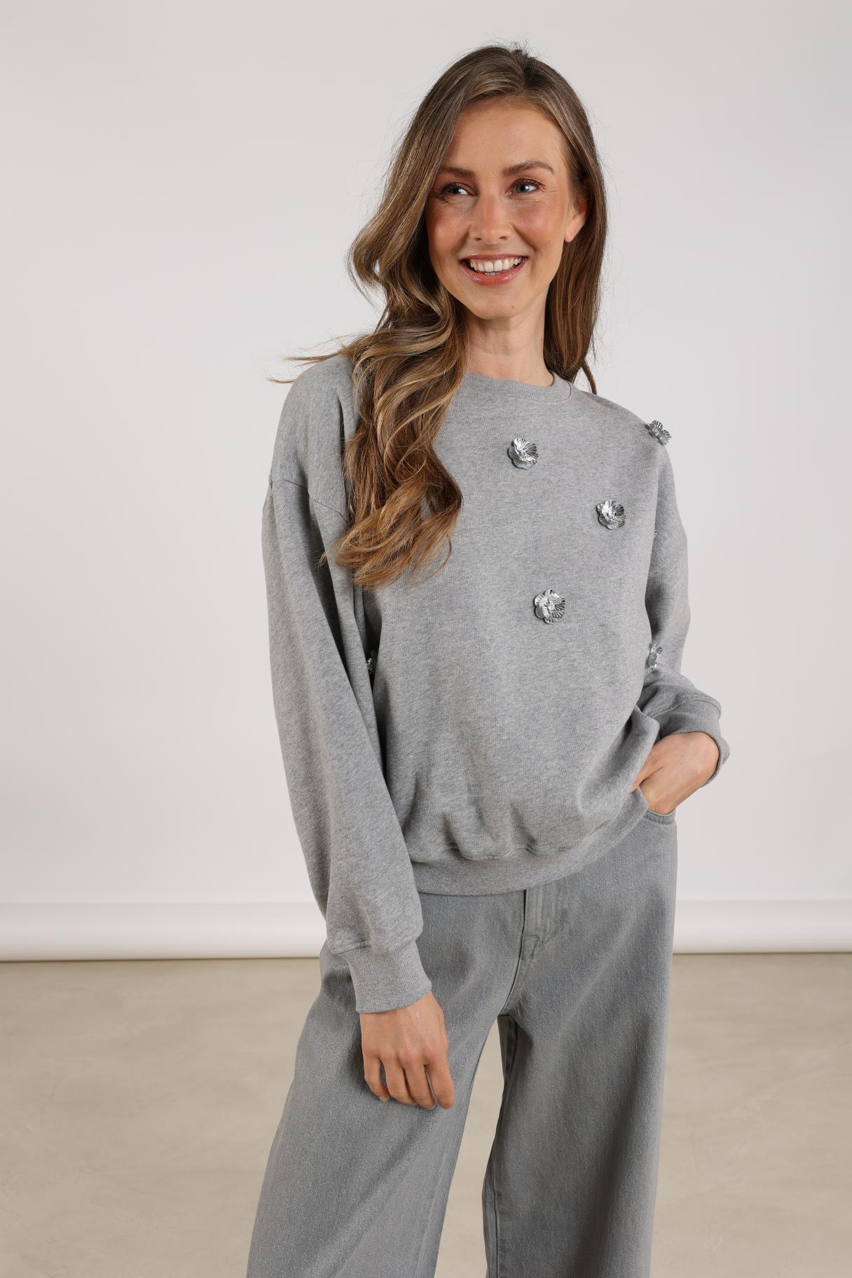 Beatriz Pullover Flower | Grey Melange