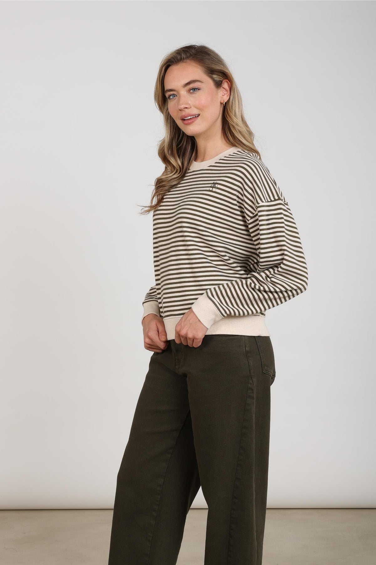 Nelly Pullover Stripe | Sand Melange/Moss