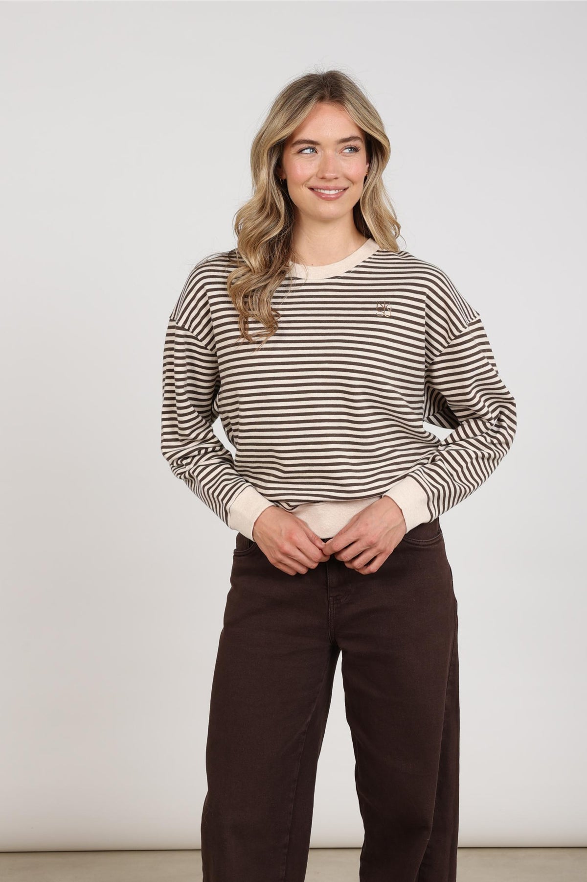 Nelly Pullover gestreift | Sand Melange/Schokolade