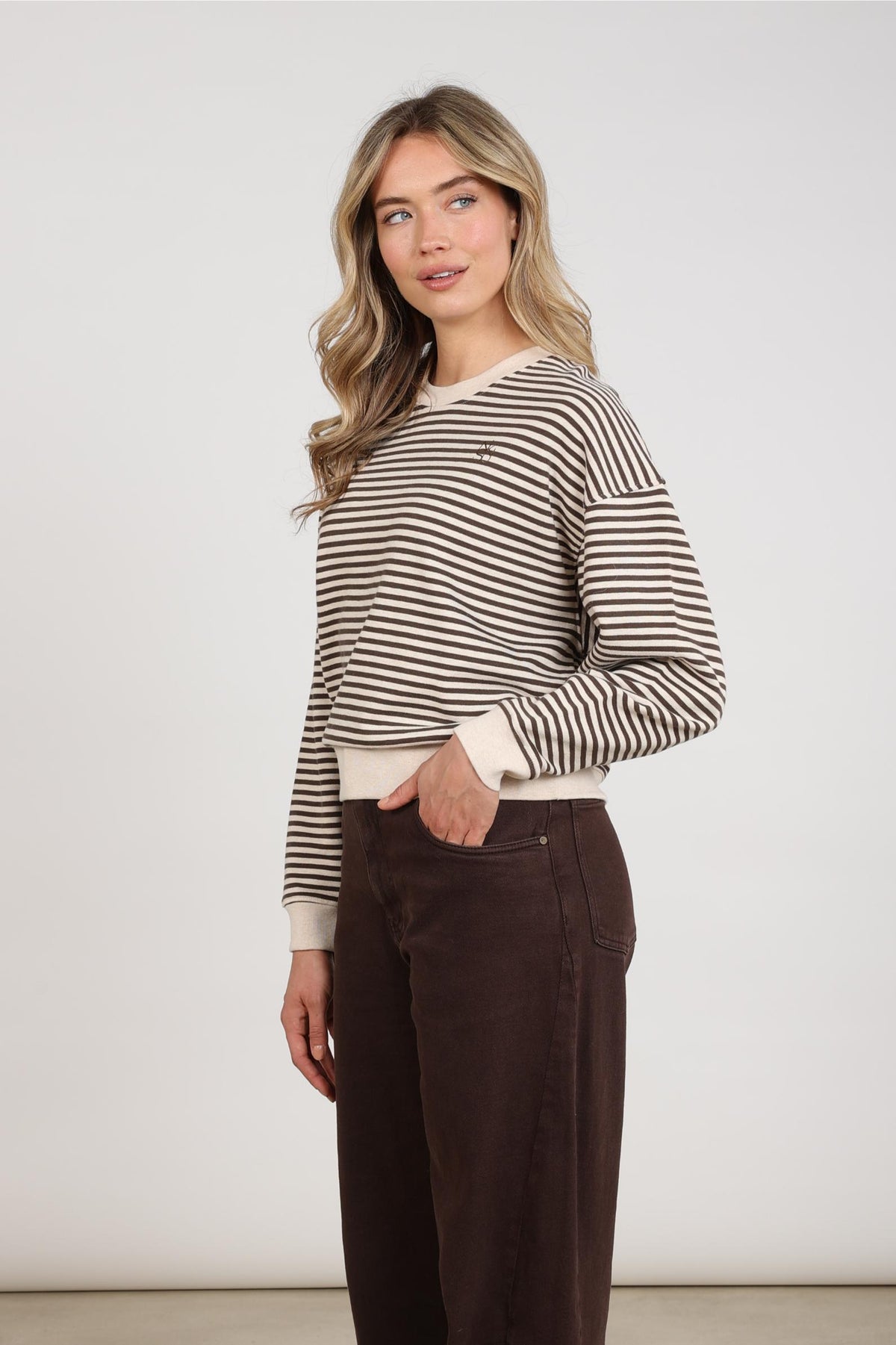 Nelly Pullover gestreift | Sand Melange/Schokolade