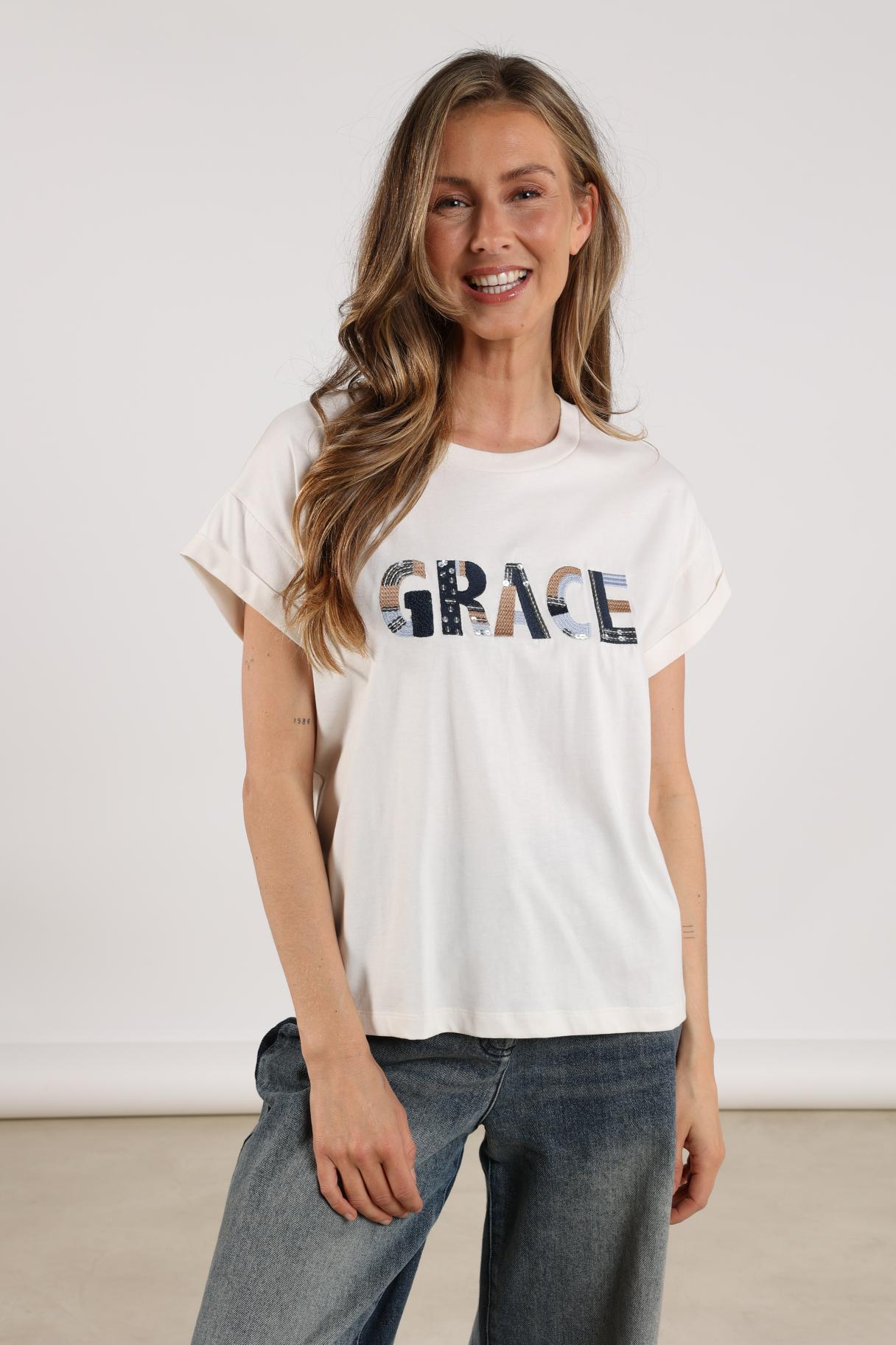 Grace Shirt Oneck | Offwhite/Navy