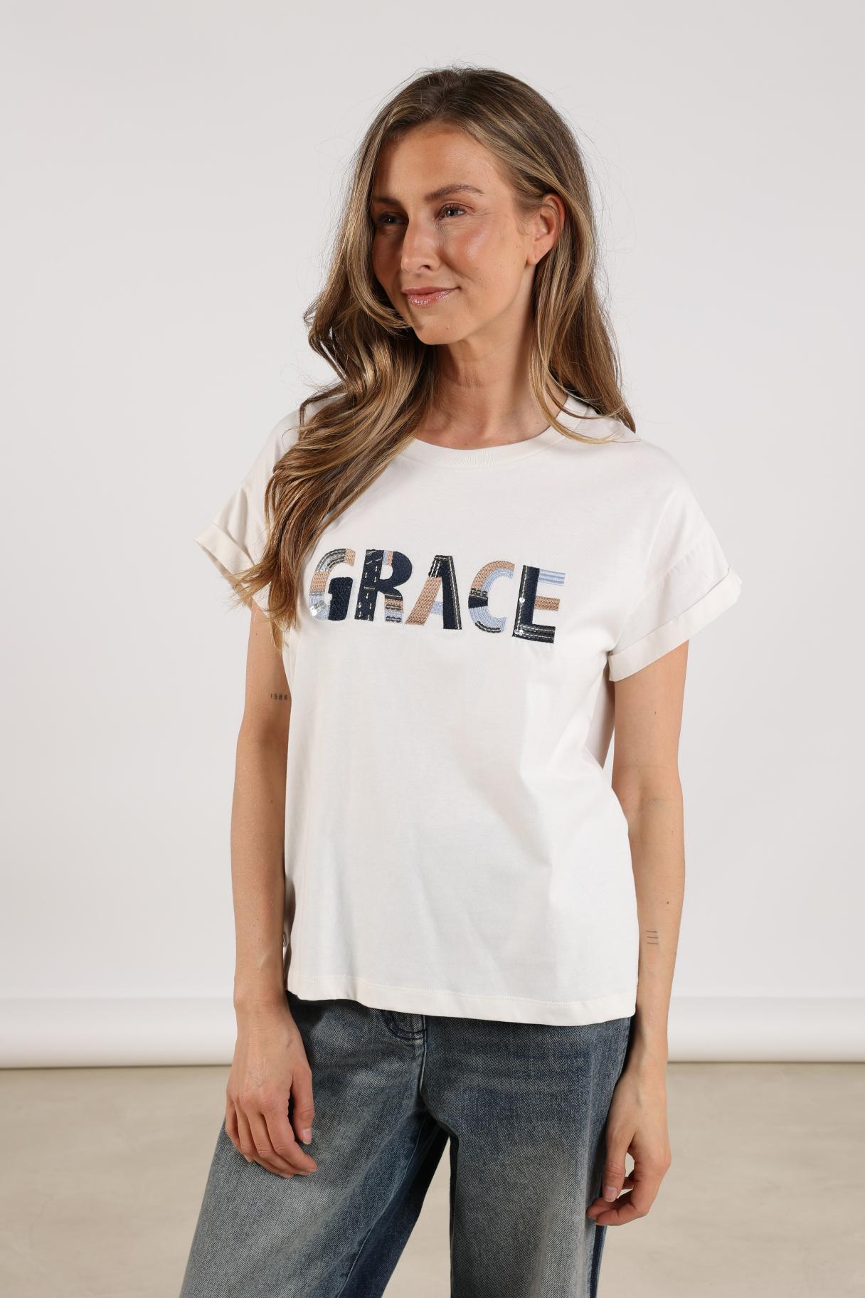 Grace Shirt Oneck | Offwhite/Navy