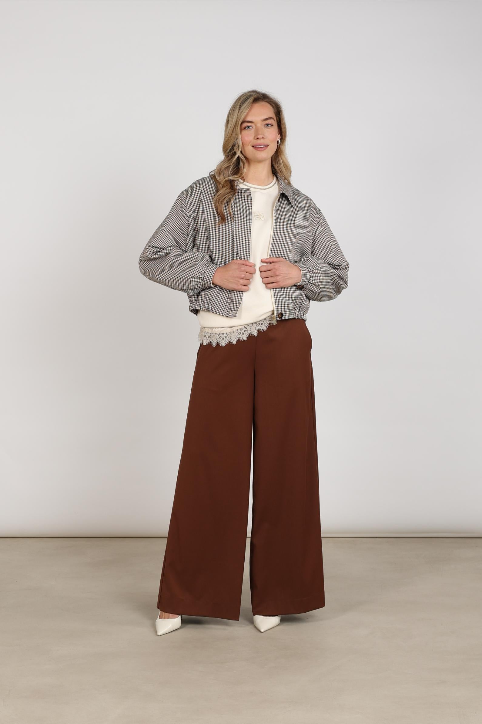 Dominique Jacket Check | Offwhite/Espresso