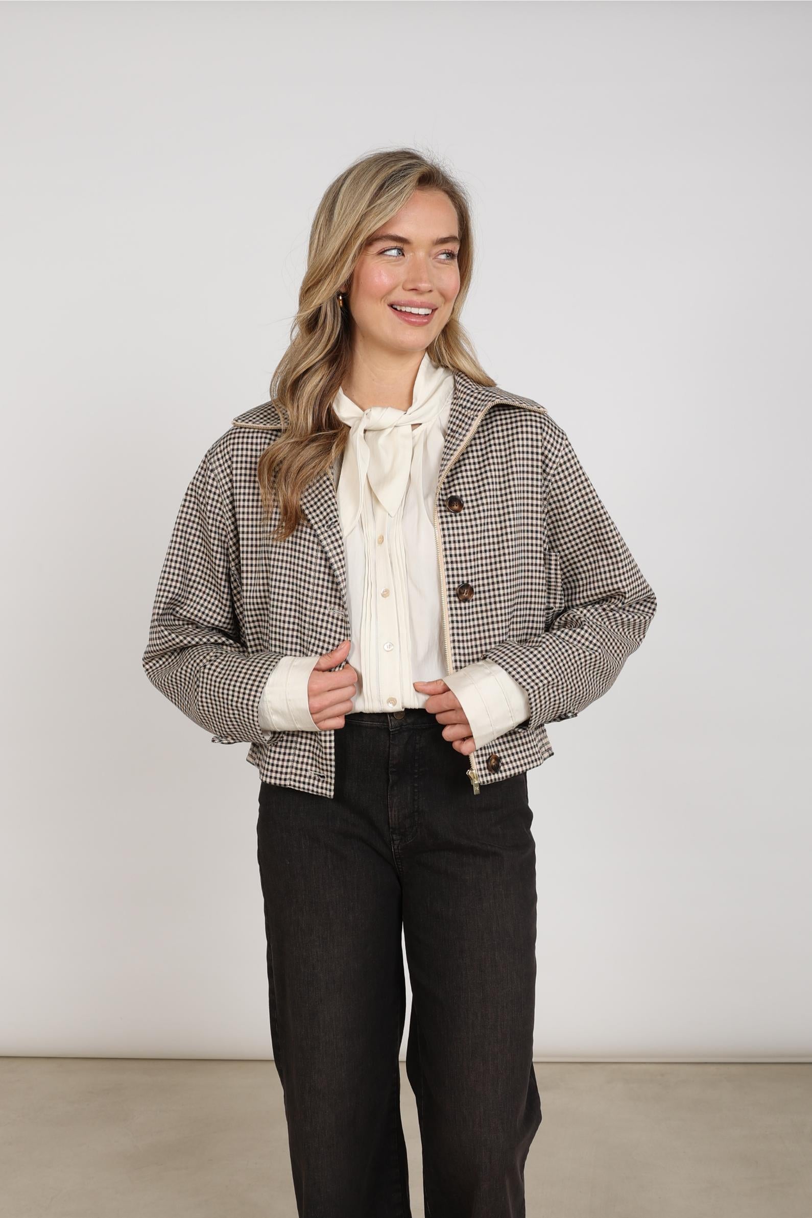 Dahlia Jacket Check | Sand/Chocolate