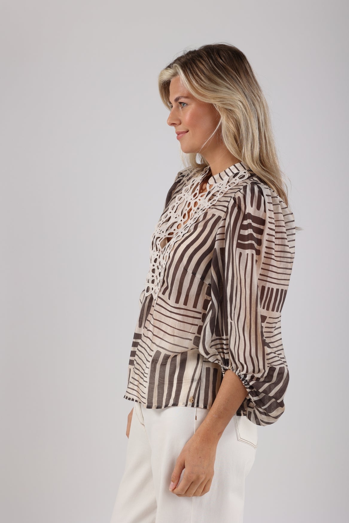 Mae Top Stripes | Offwhite/Greige