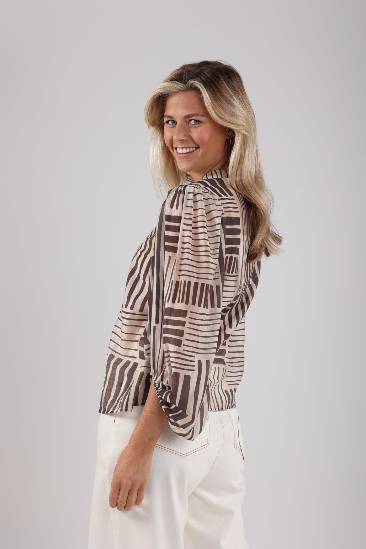 Mae Top Stripes | Offwhite/Greige