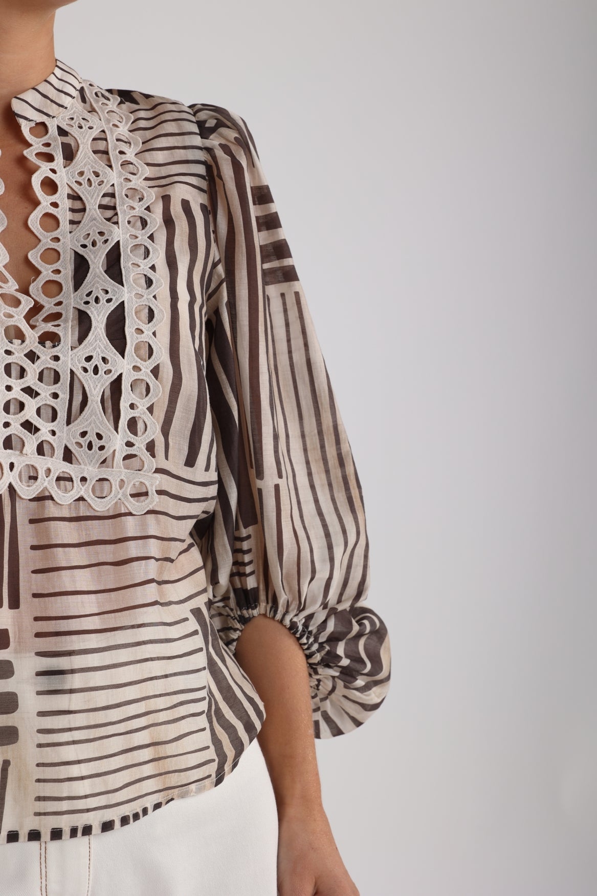 Mae Top Stripes | Offwhite/Greige
