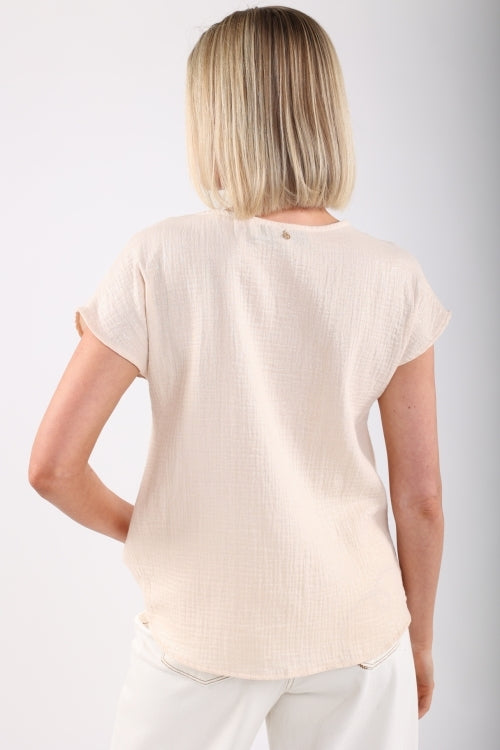 Sandra Top Vneck | Offwhite/Gold