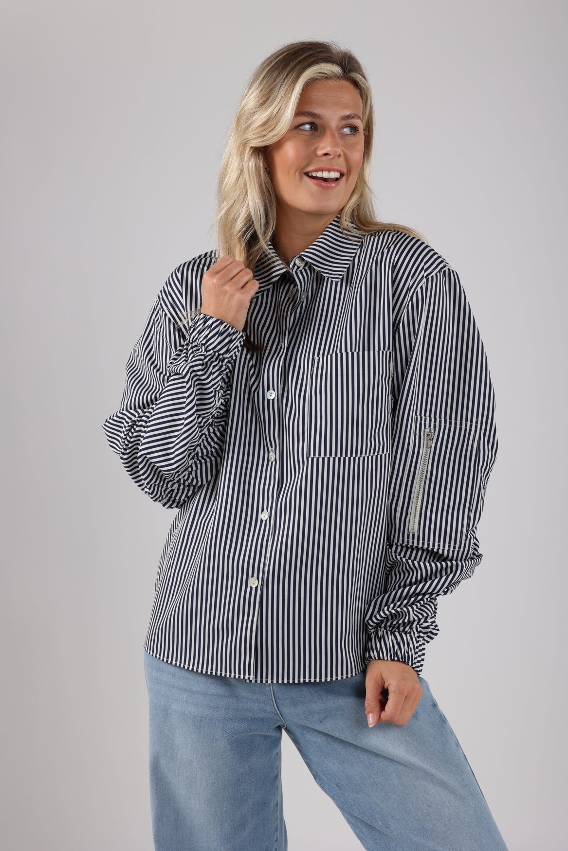 Quirine Blouse Stripe | Offwhite/Navy