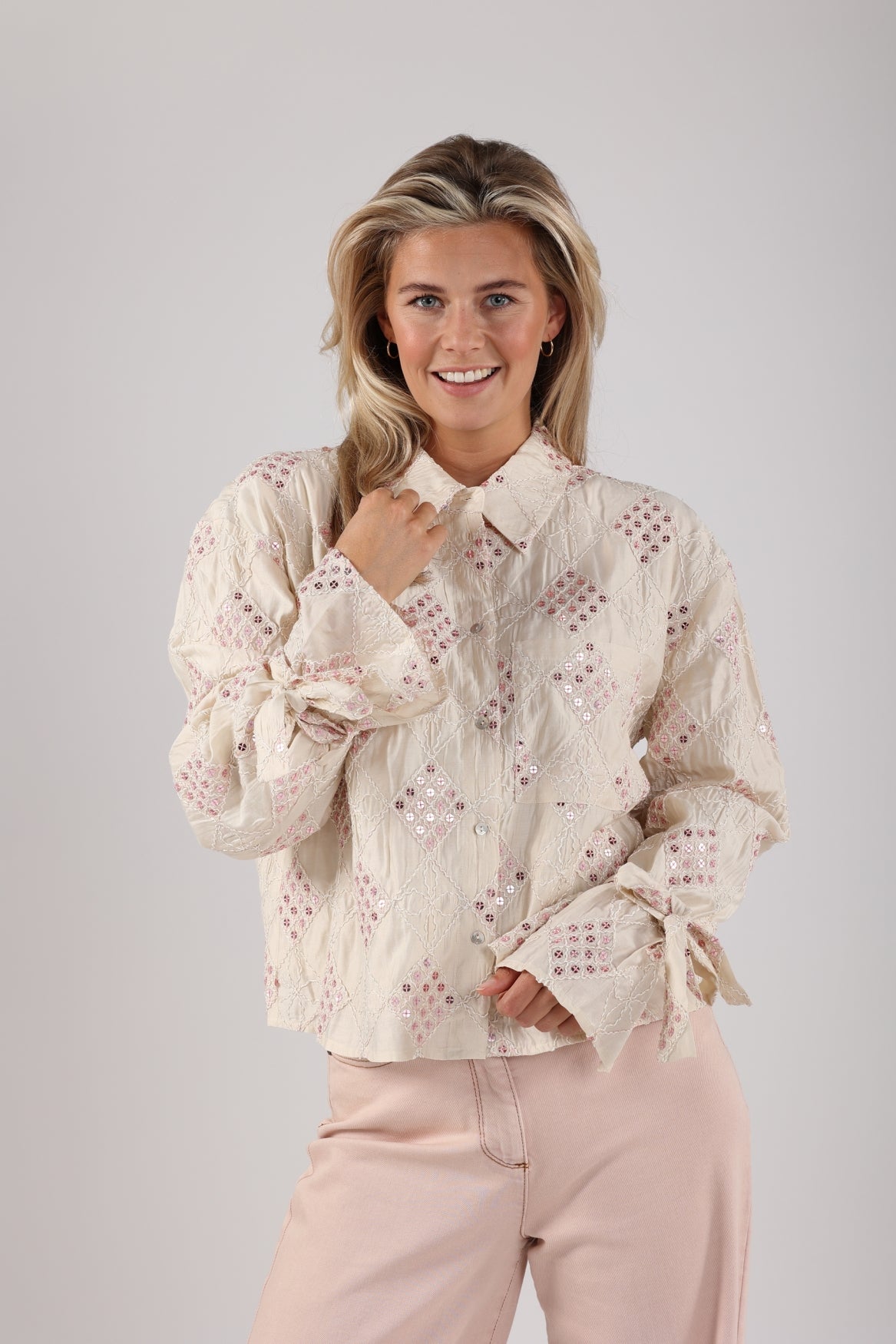 Loes Blouse Paillet | Offwhite/Blush