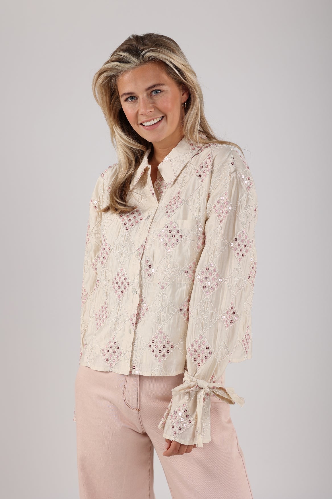Loes Blouse Paillet | Offwhite/Blush