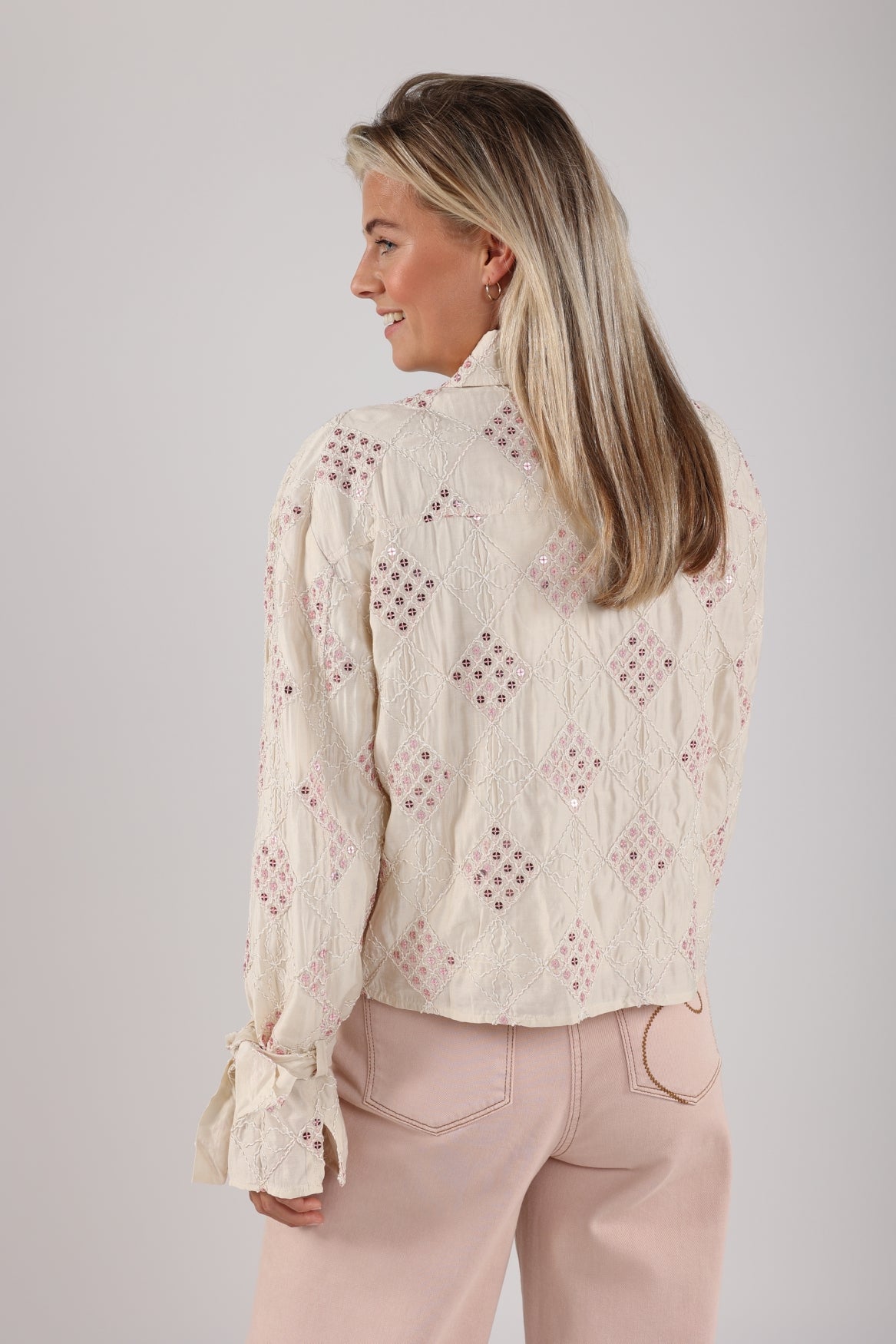 Loes Blouse Paillet | Offwhite/Blush