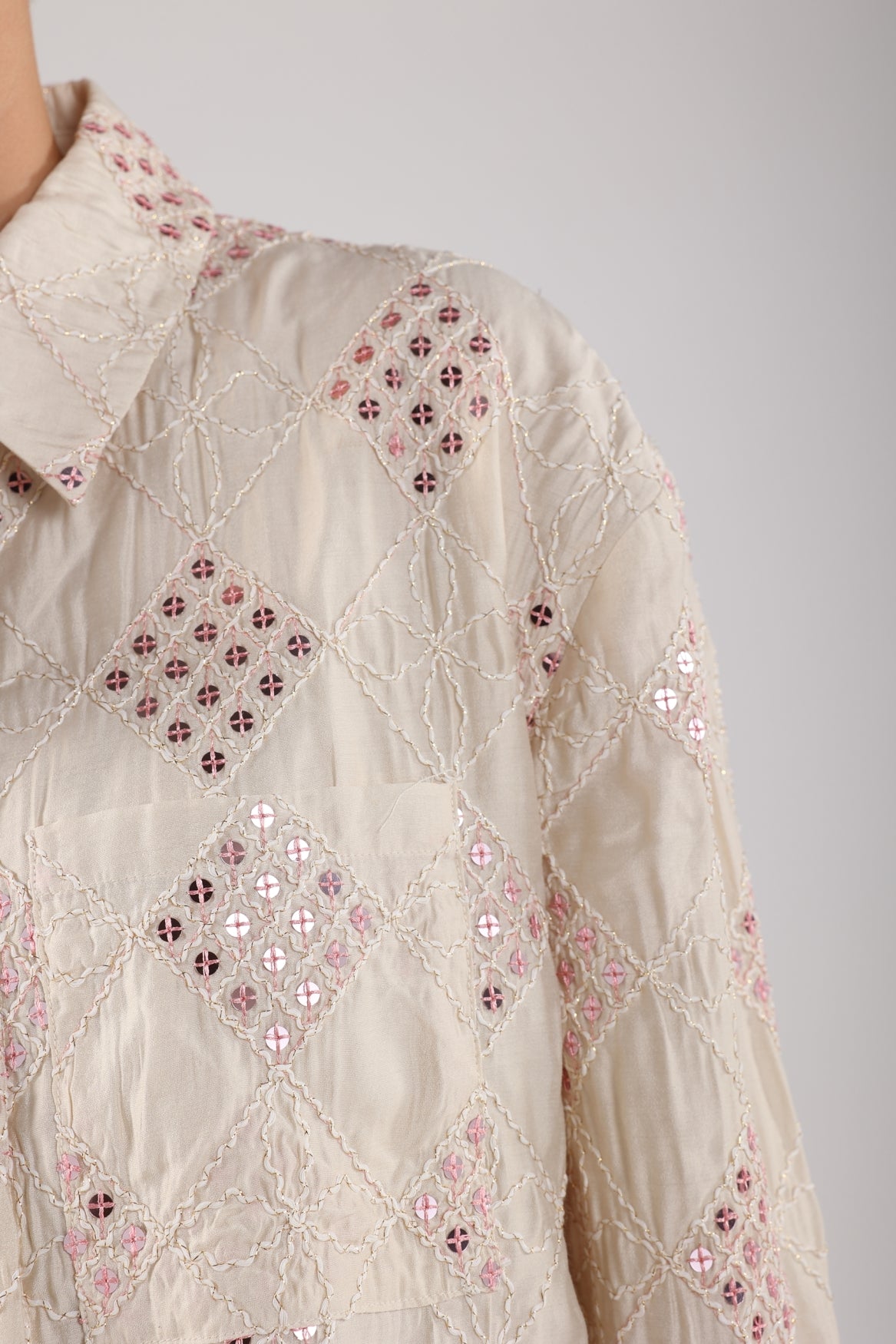 Loes Blouse Paillet | Offwhite/Blush