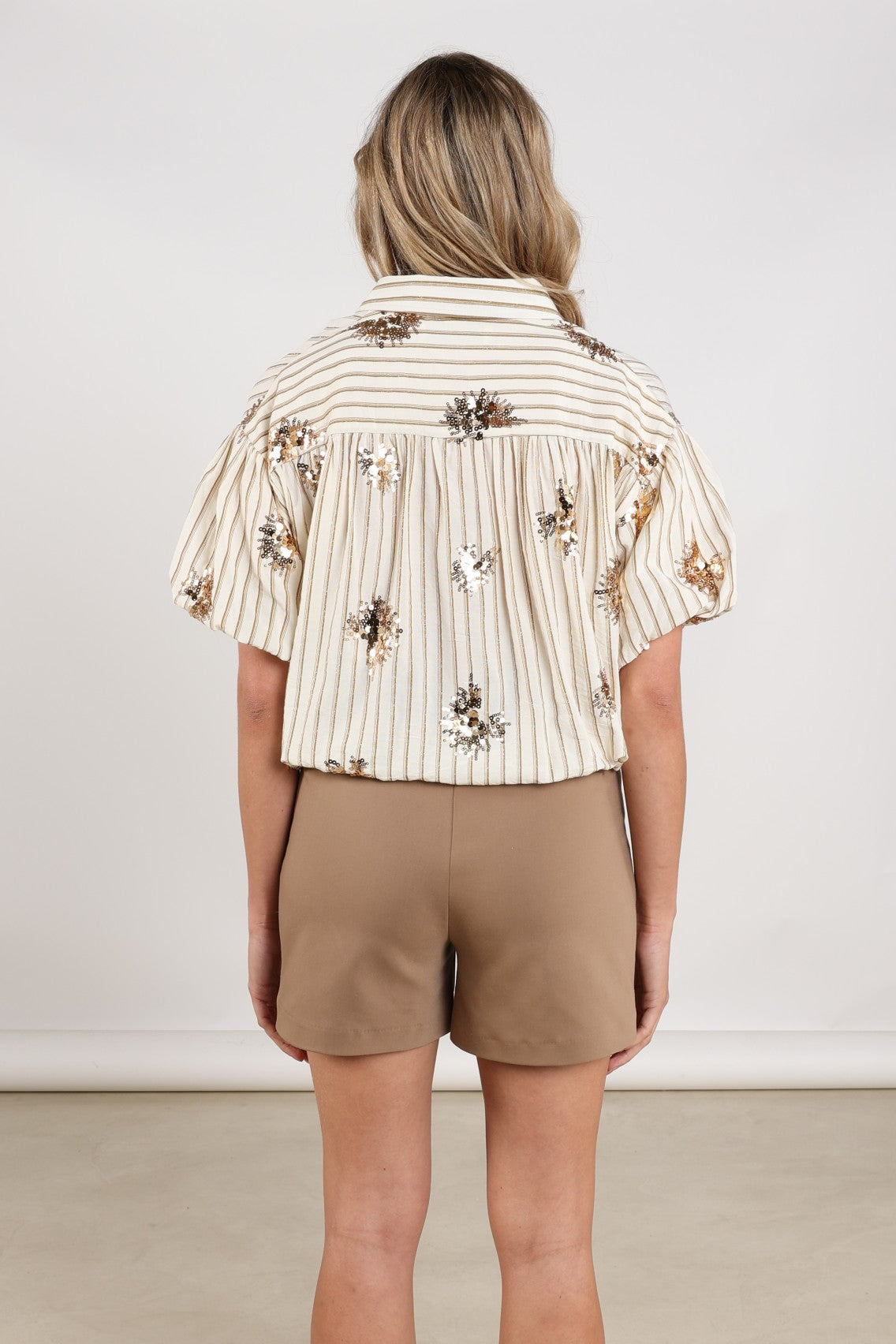 Leia Blouse Stripe Paillet | Offwhite/Fango